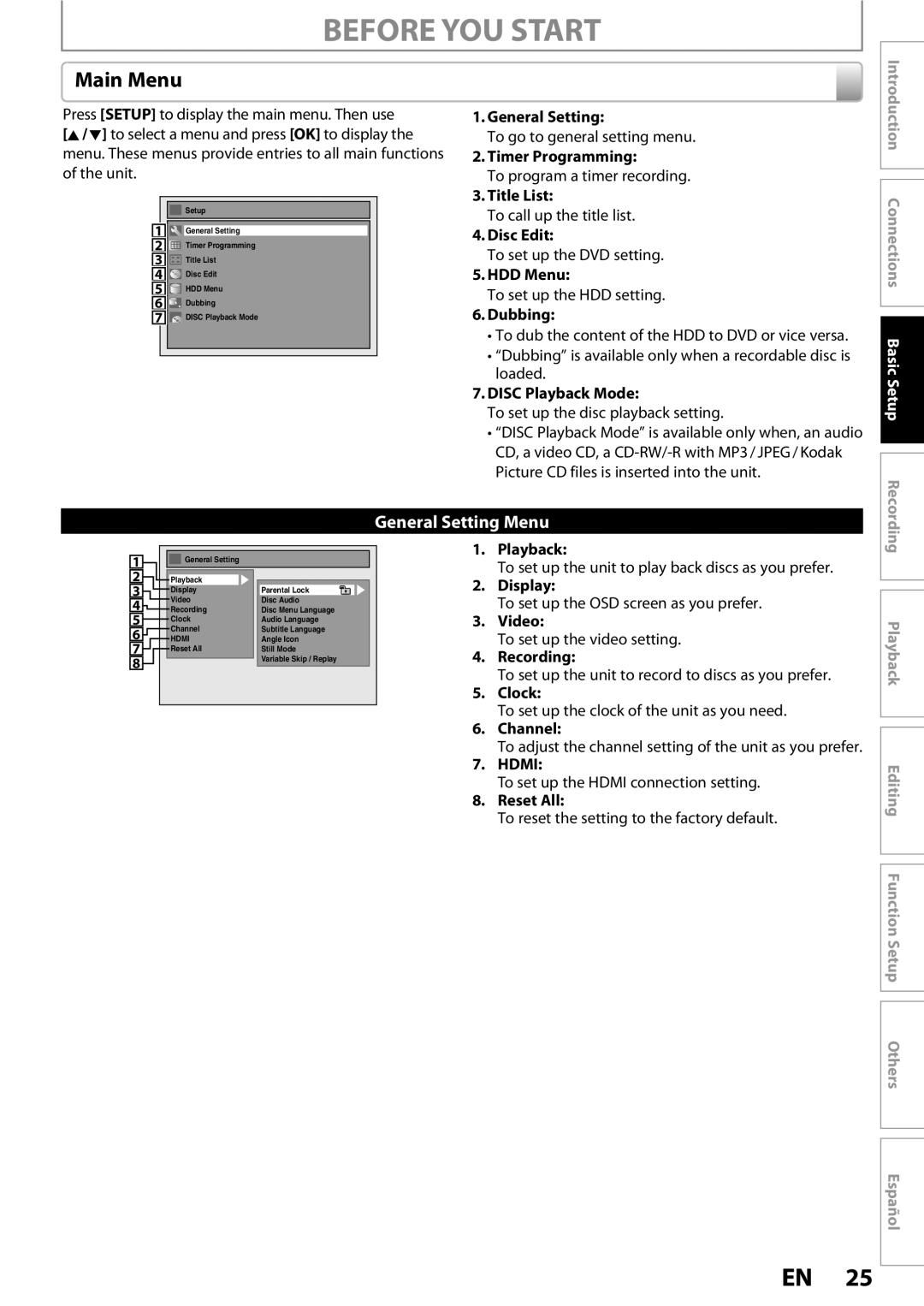 Magnavox MDR513H / F7 owner manual Main Menu 