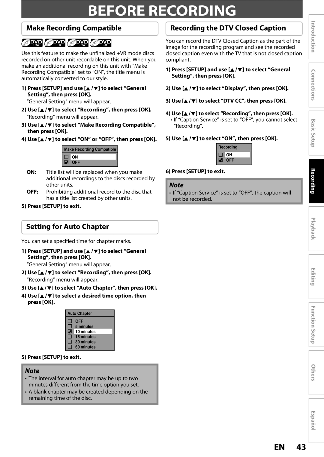 Magnavox MDR513H / F7 owner manual Before Recording, Make Recording Compatible, Recording the DTV Closed Caption 