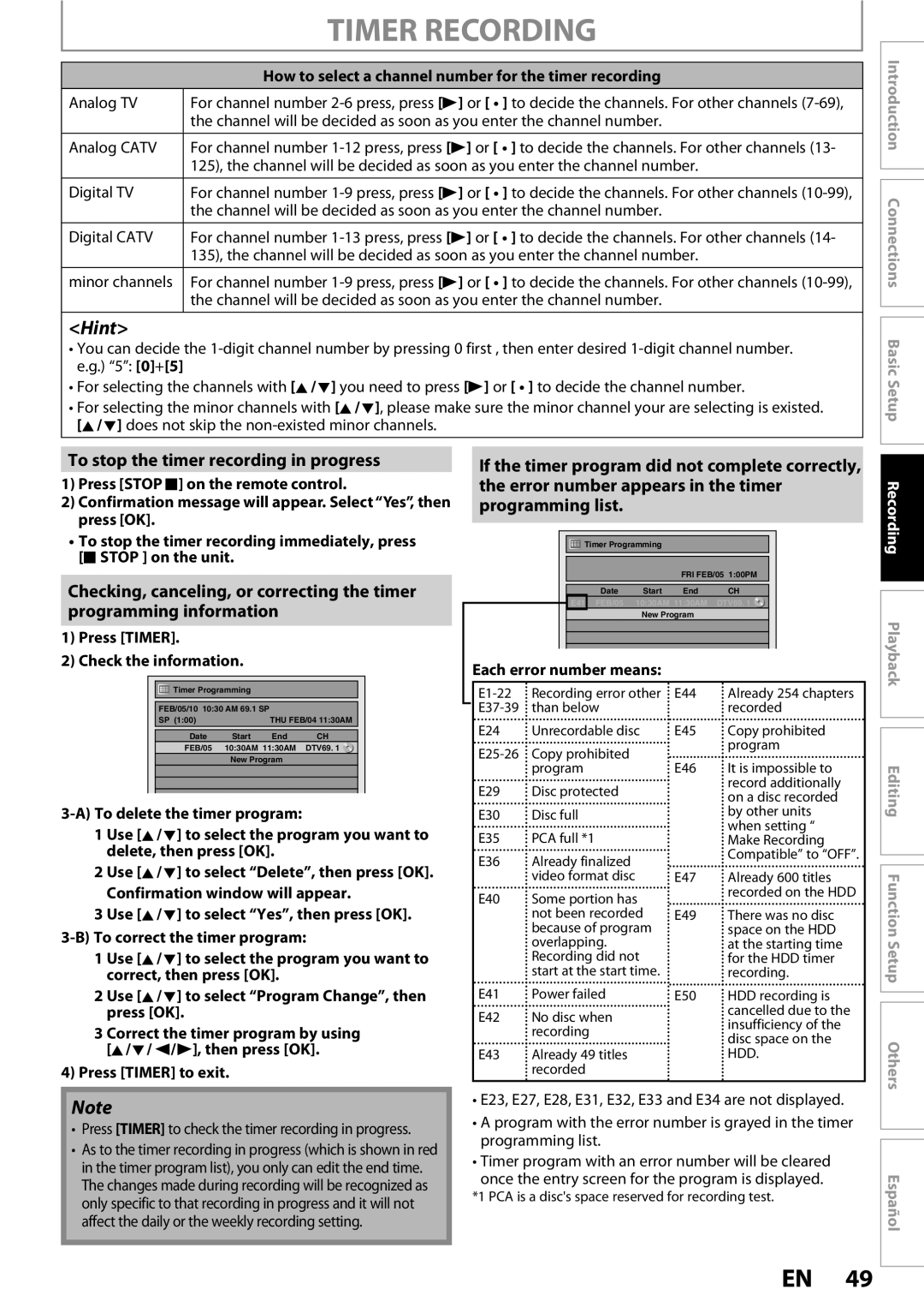 Magnavox MDR513H / F7 To stop the timer recording in progress, How to select a channel number for the timer recording 