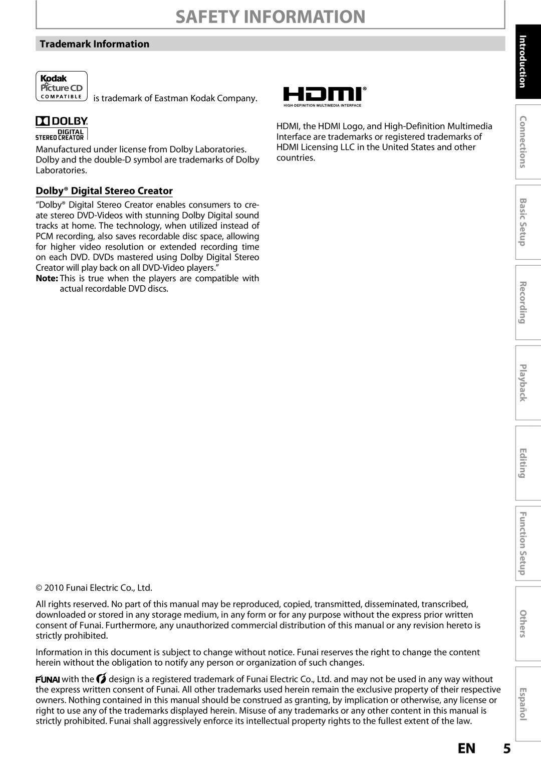 Magnavox MDR513H / F7 owner manual Trademark Information, Dolby Digital Stereo Creator 