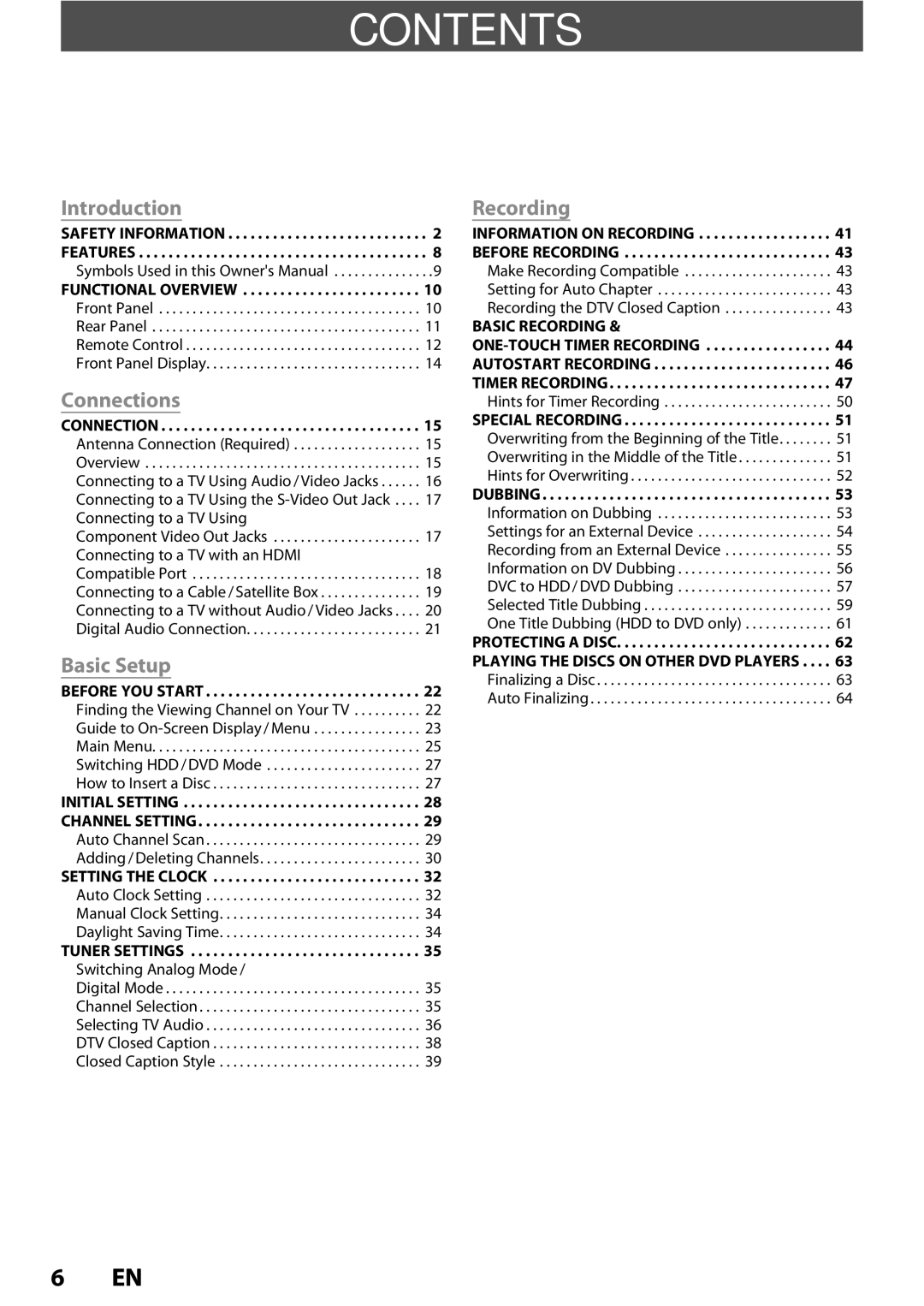 Magnavox MDR513H / F7 owner manual Contents 