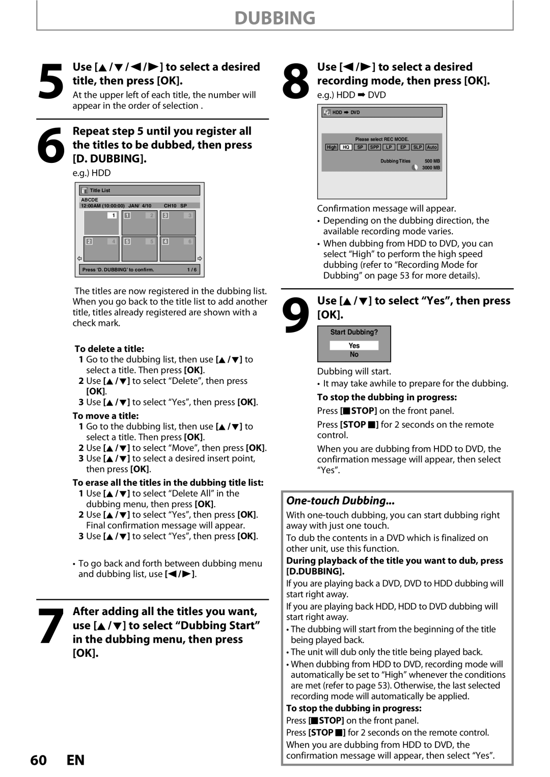 Magnavox MDR513H / F7 owner manual Use K/ L to select Yes, then press, To delete a title, To move a title 