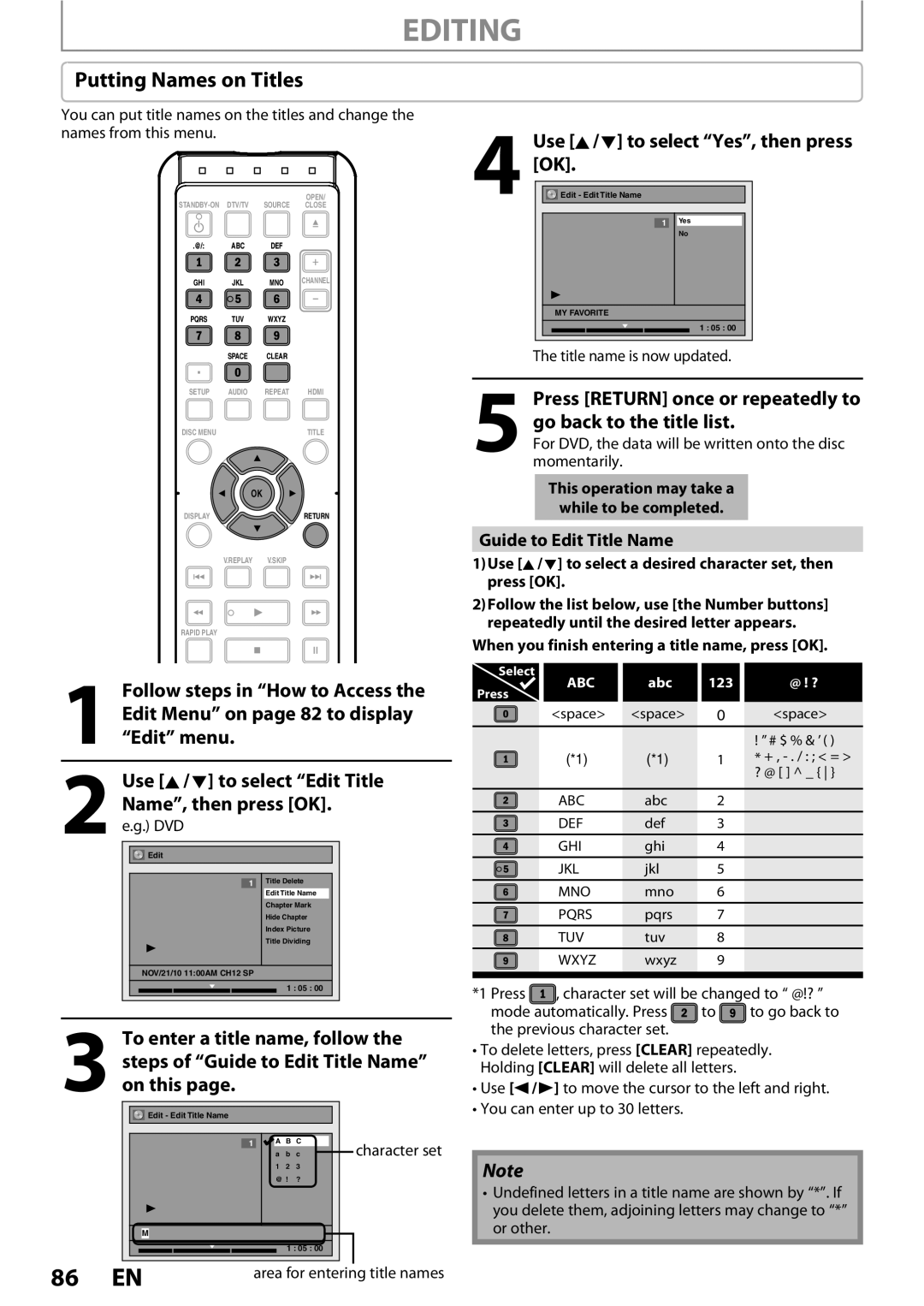 Magnavox MDR513H / F7 owner manual Putting Names on Titles, Guide to Edit Title Name, Dvd 