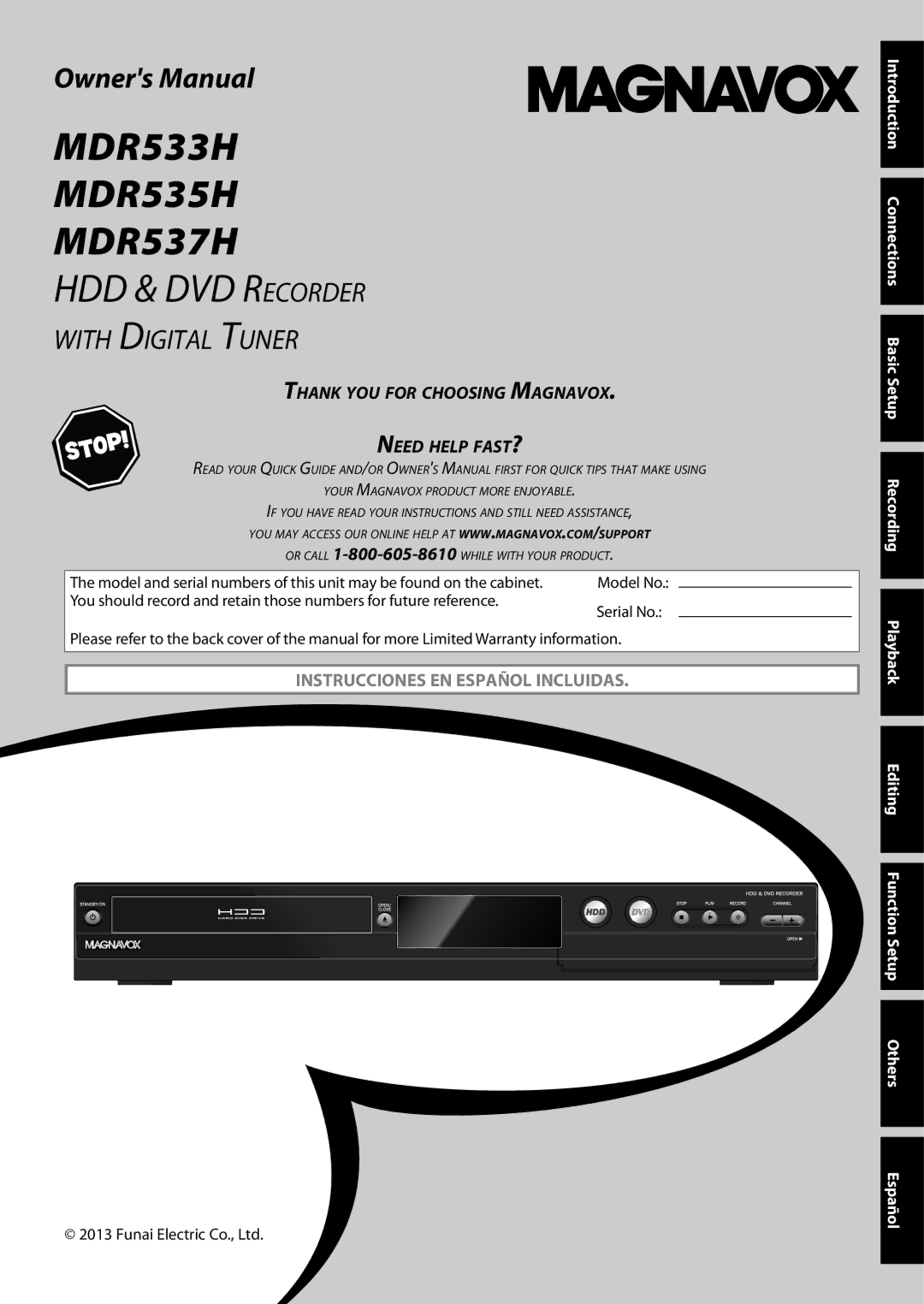 Magnavox owner manual MDR533H MDR535H MDR537H 