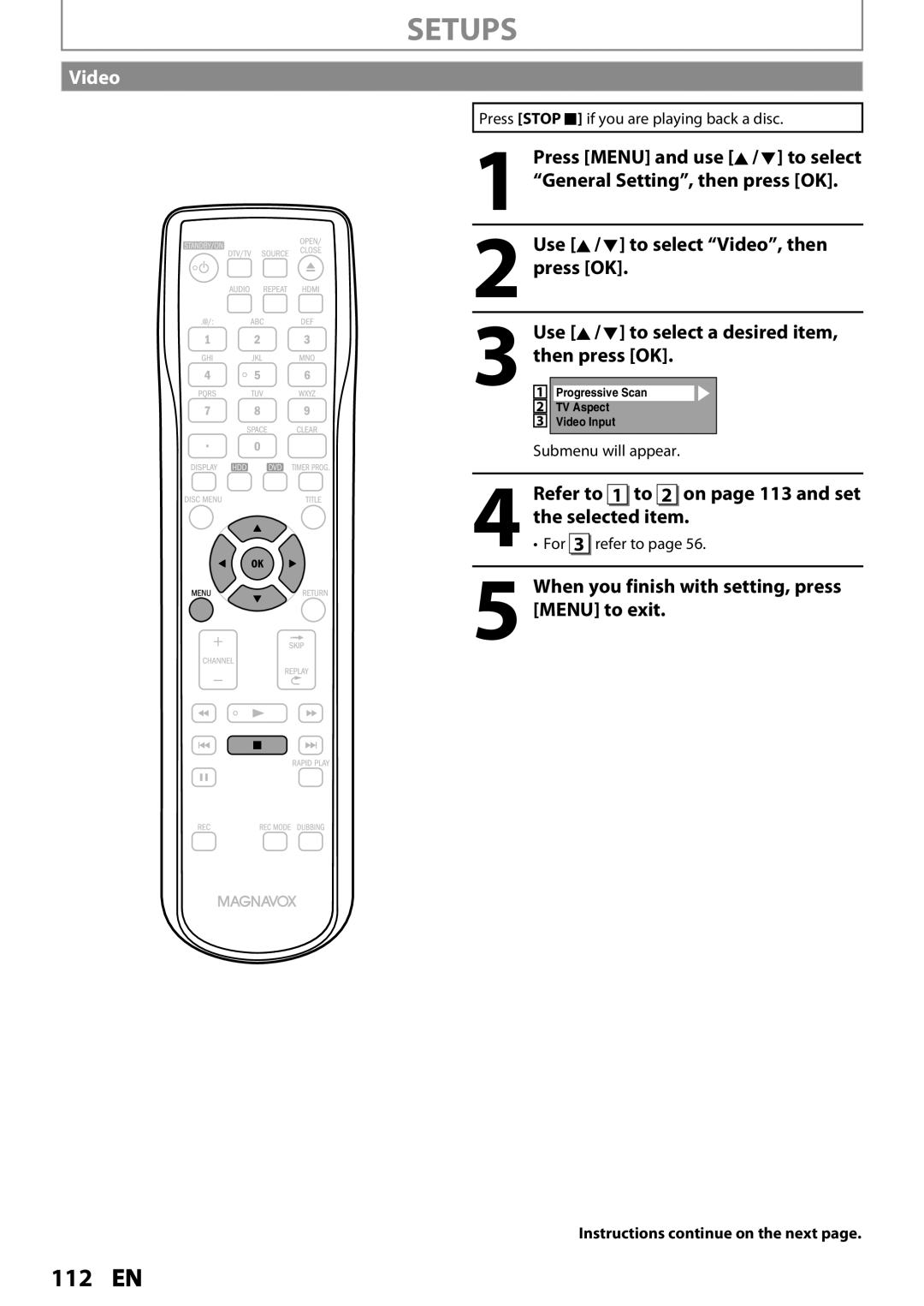 Magnavox MDR535H, MDR533H, MDR537H owner manual Use K / L to select Video, then, Use K / L to select a desired item 