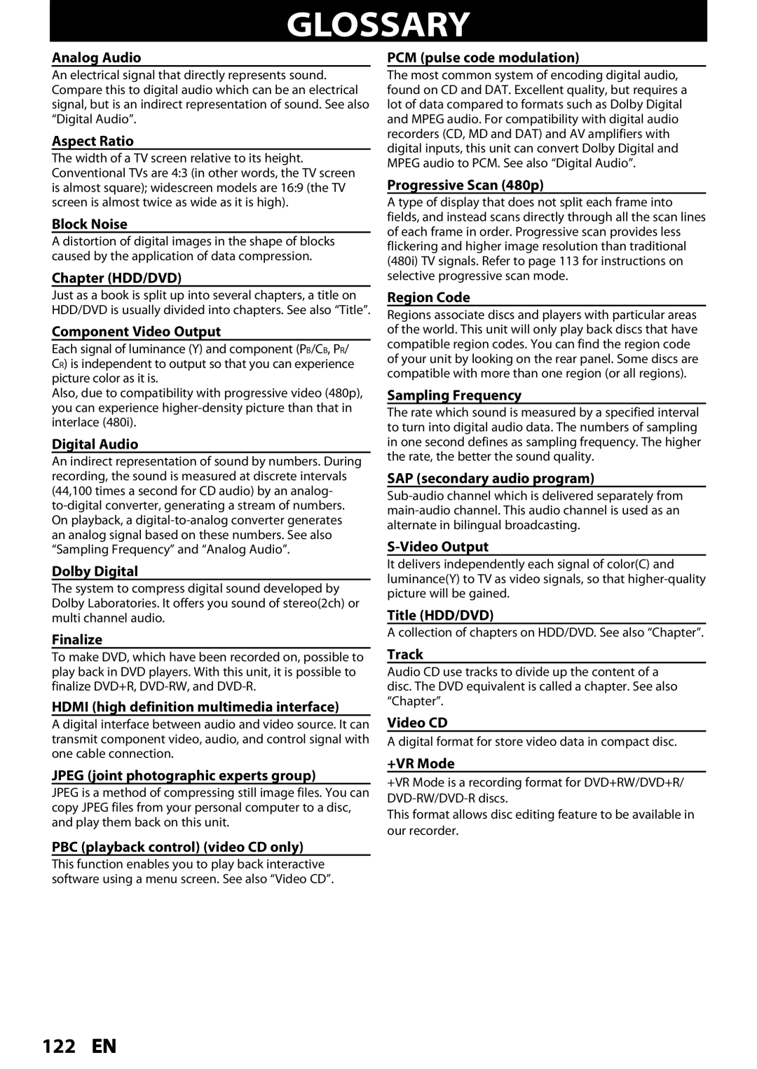 Magnavox MDR537H, MDR533H, MDR535H owner manual Glossary 