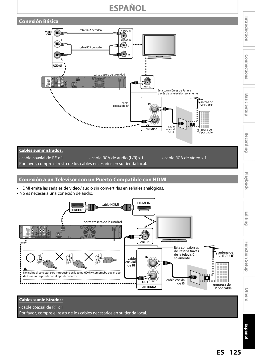 Magnavox MDR537H, MDR533H, MDR535H owner manual Conexión Básica, Cable RCA de audio Parte trasera de la unidad 