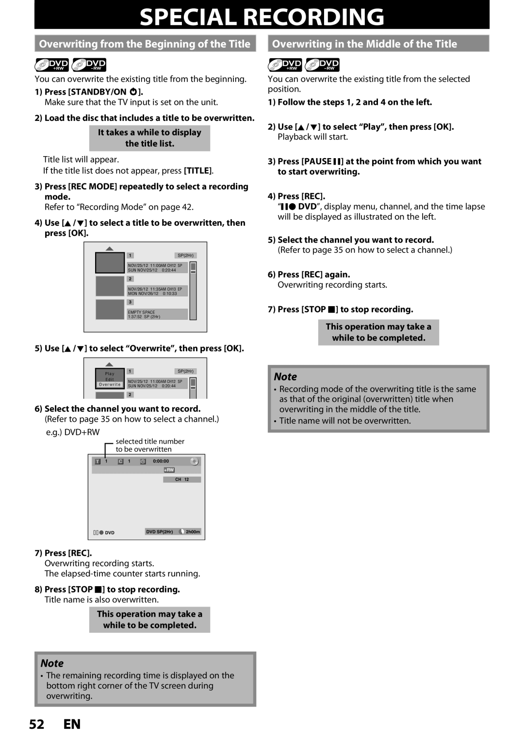 Magnavox MDR535H, MDR533H, MDR537H owner manual Special Recording 