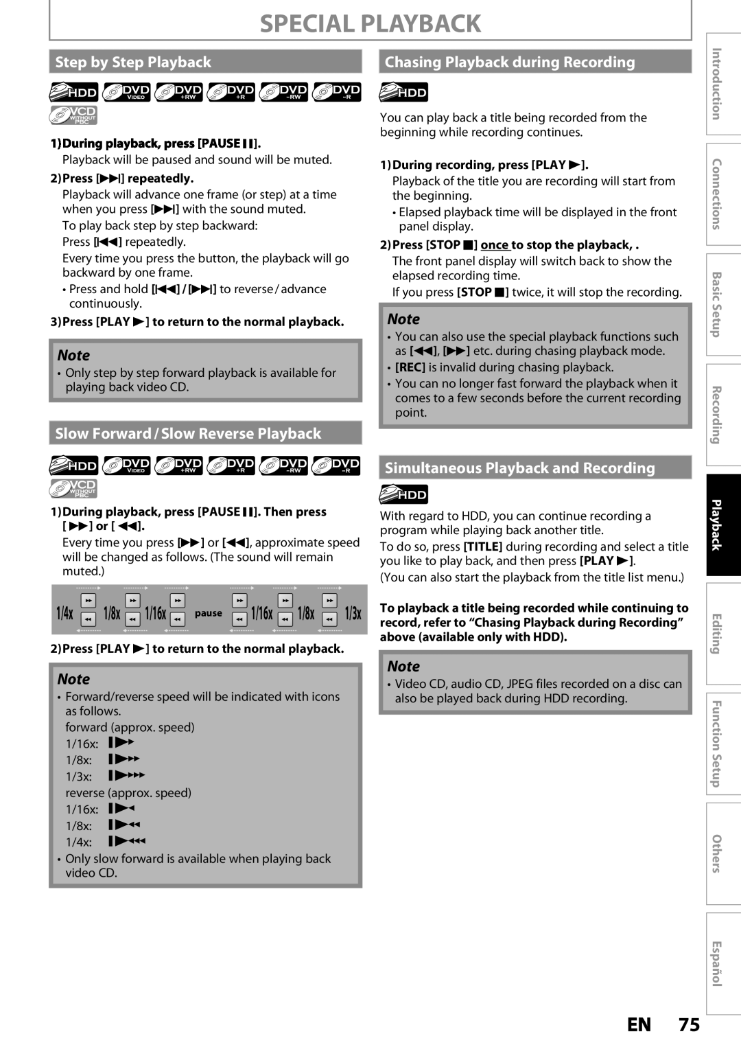 Magnavox MDR533H, MDR535H, MDR537H owner manual Special Playback, Step by Step Playback Chasing Playback during Recording 