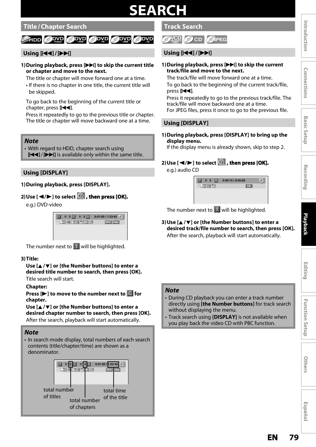 Magnavox MDR535H, MDR533H, MDR537H owner manual Title / Chapter Search Track Search, Using H / G, Using Display 