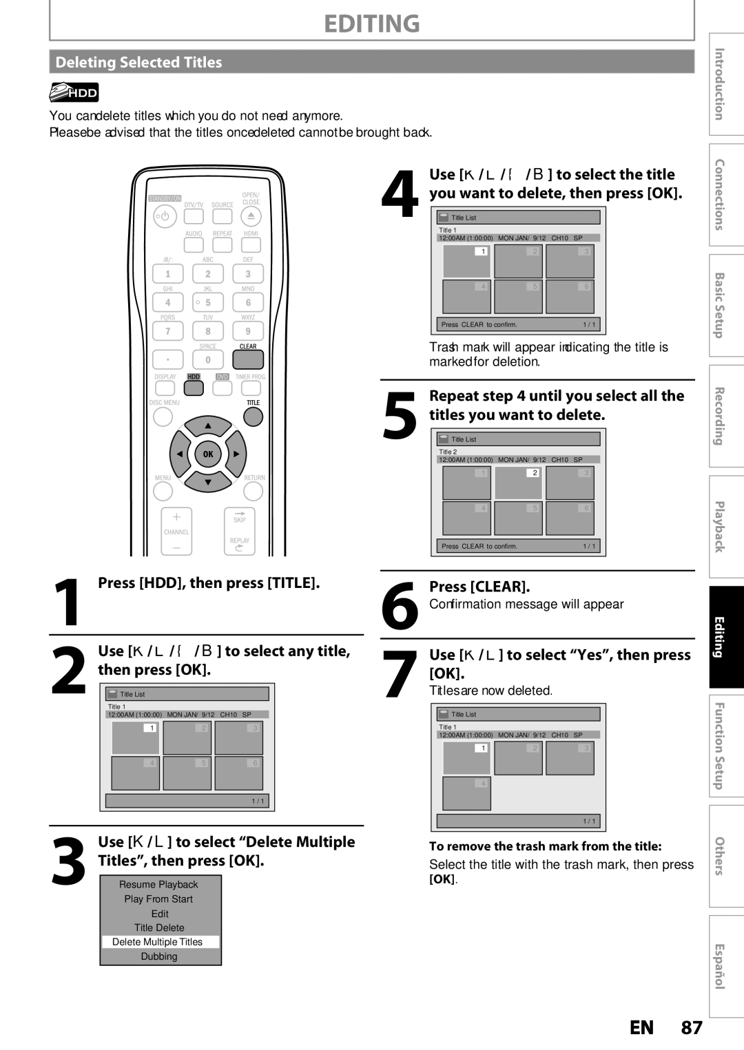 Magnavox MDR533H, MDR535H, MDR537H owner manual Deleting Selected Titles 