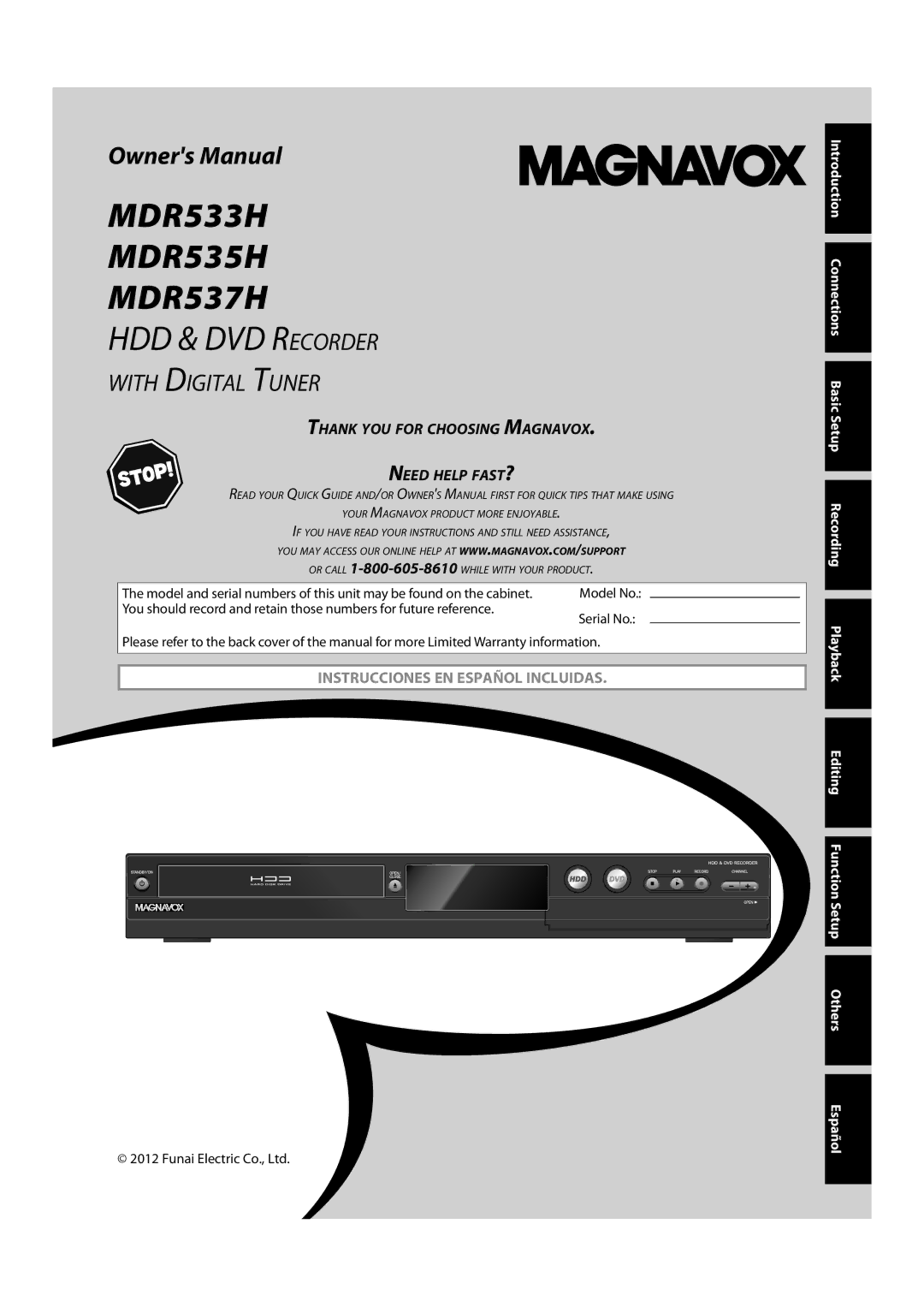 Magnavox owner manual MDR533H MDR535H MDR537H 