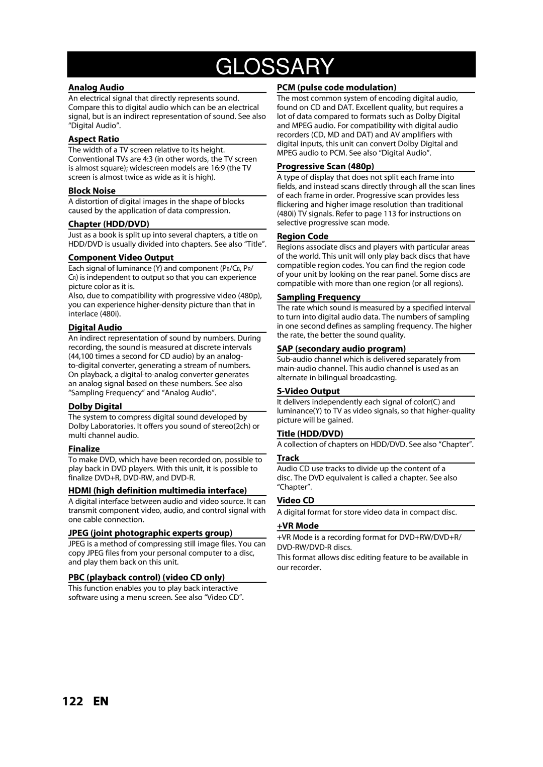 Magnavox MDR533H owner manual Glossary 