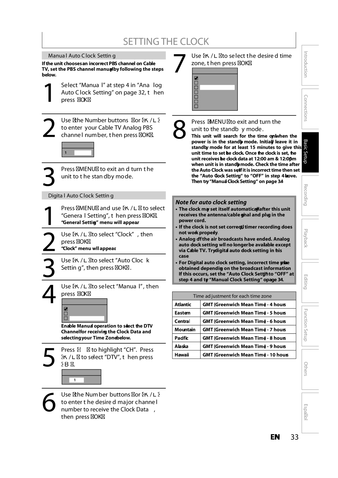 Magnavox MDR533H owner manual Setting the Clock 