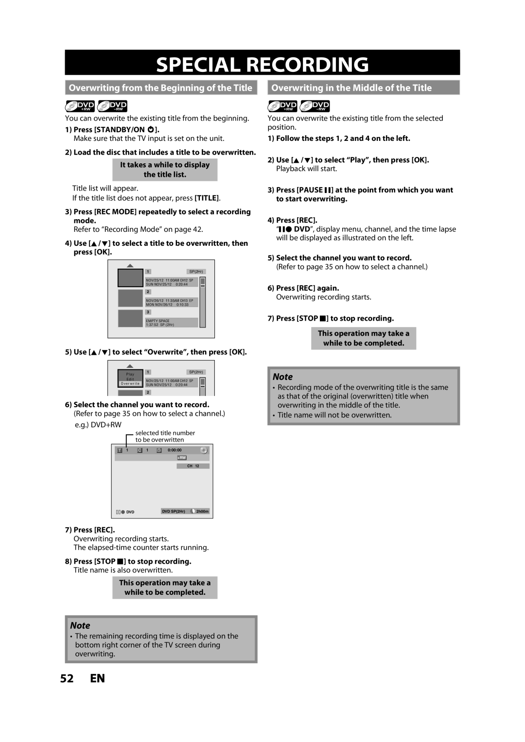 Magnavox MDR533H owner manual Special Recording 