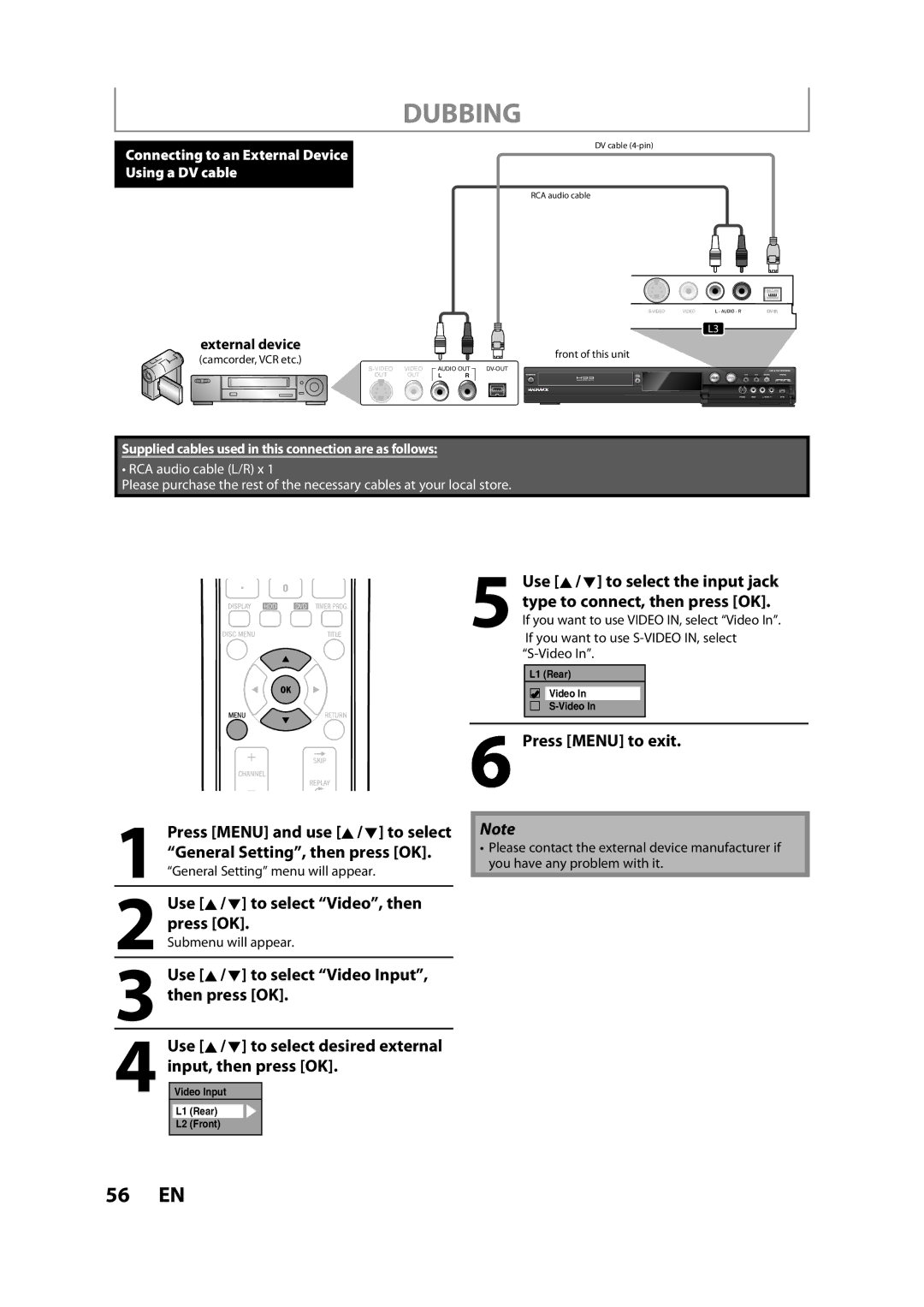 Magnavox MDR533H owner manual Use K / L to select Video, then, Use K / L to select Video Input, Input, then press OK 