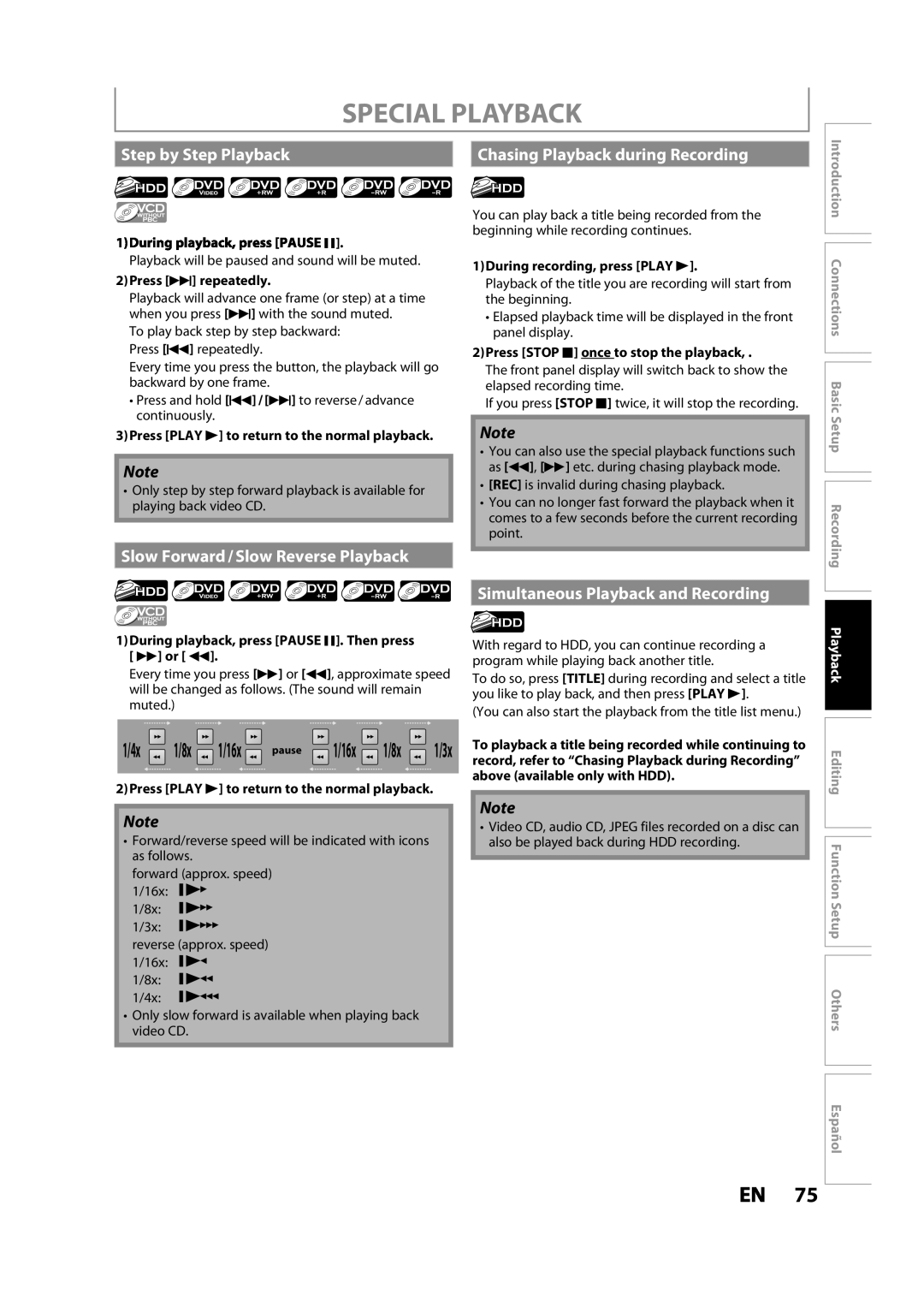 Magnavox MDR533H owner manual Special Playback, Step by Step Playback Chasing Playback during Recording 