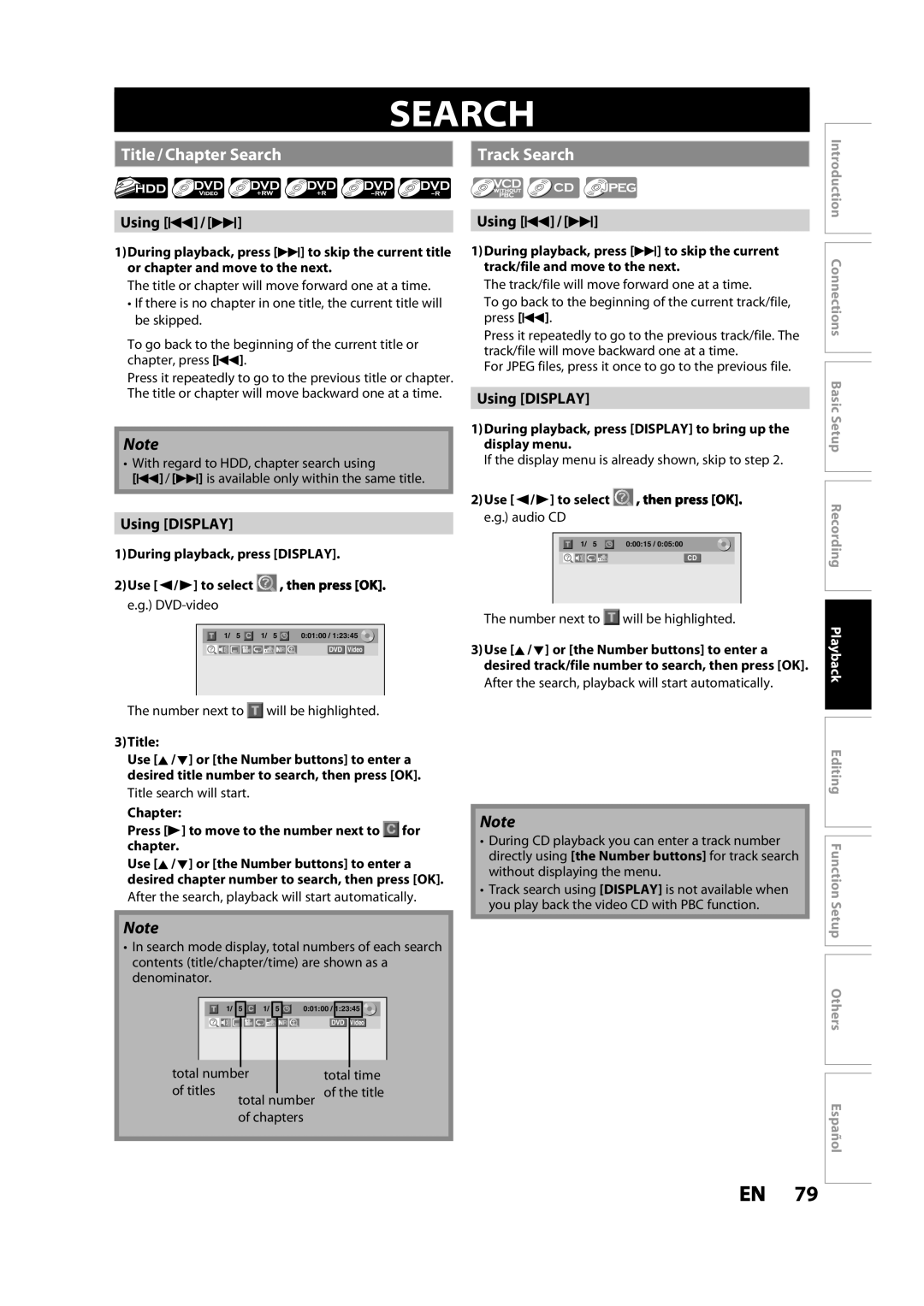 Magnavox MDR533H owner manual Title / Chapter Search Track Search, Using H / G, Using Display 