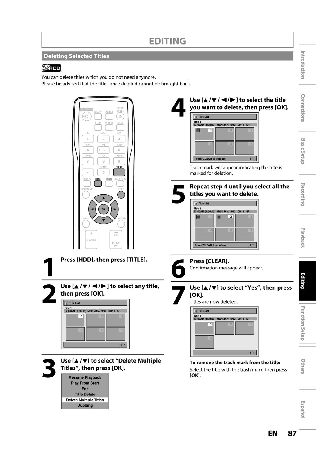 Magnavox MDR533H owner manual Deleting Selected Titles 