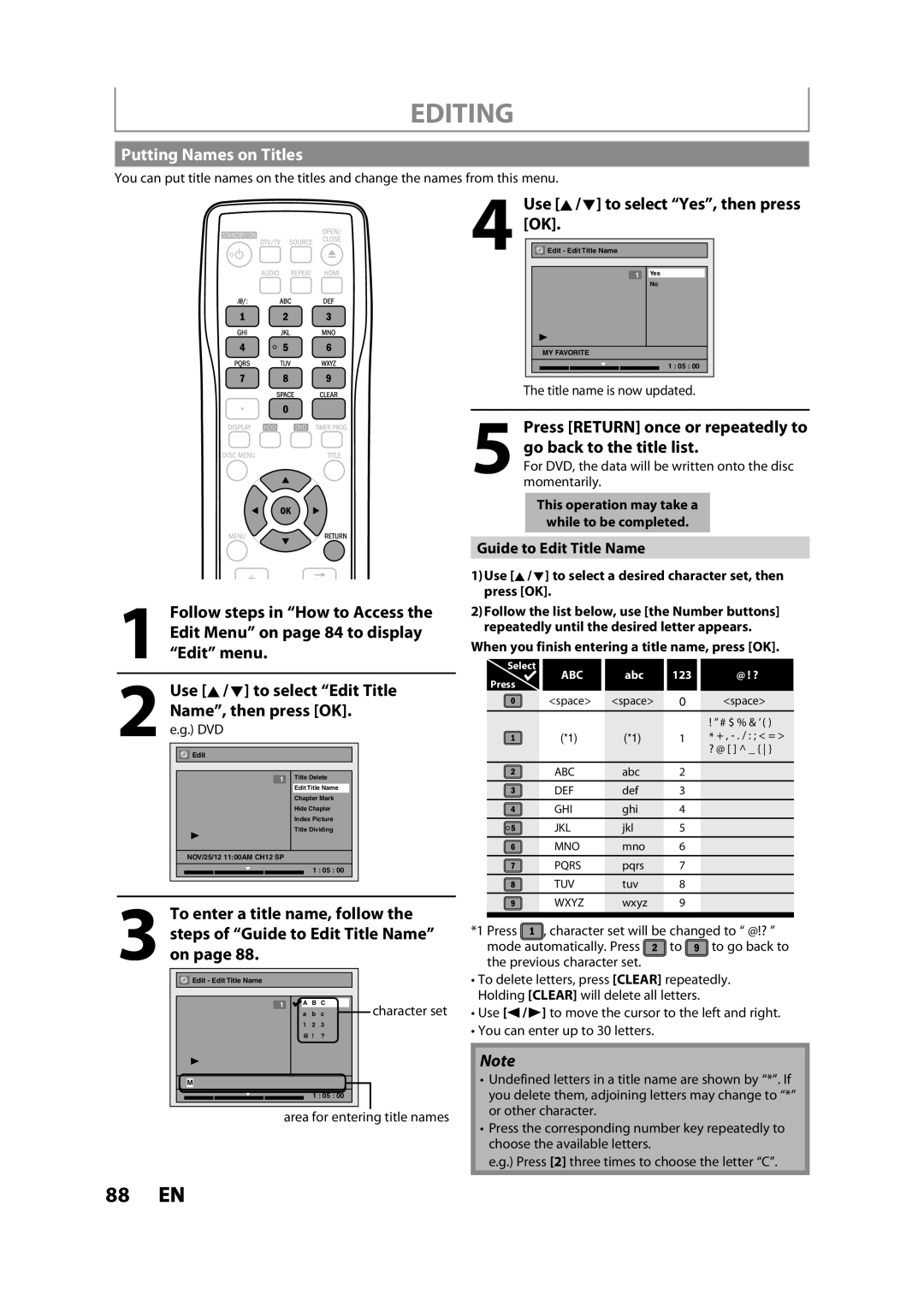 Magnavox MDR533H owner manual Putting Names on Titles, Edit menu, Use K/ L to select Edit Title 