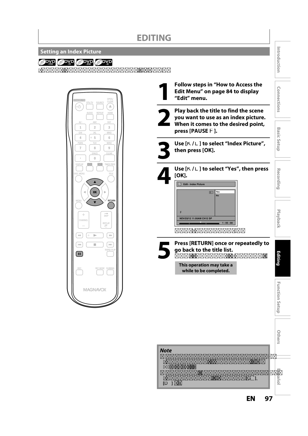 Magnavox MDR533H owner manual Setting an Index Picture, Use K / L to select Index Picture, New index picture is now set 