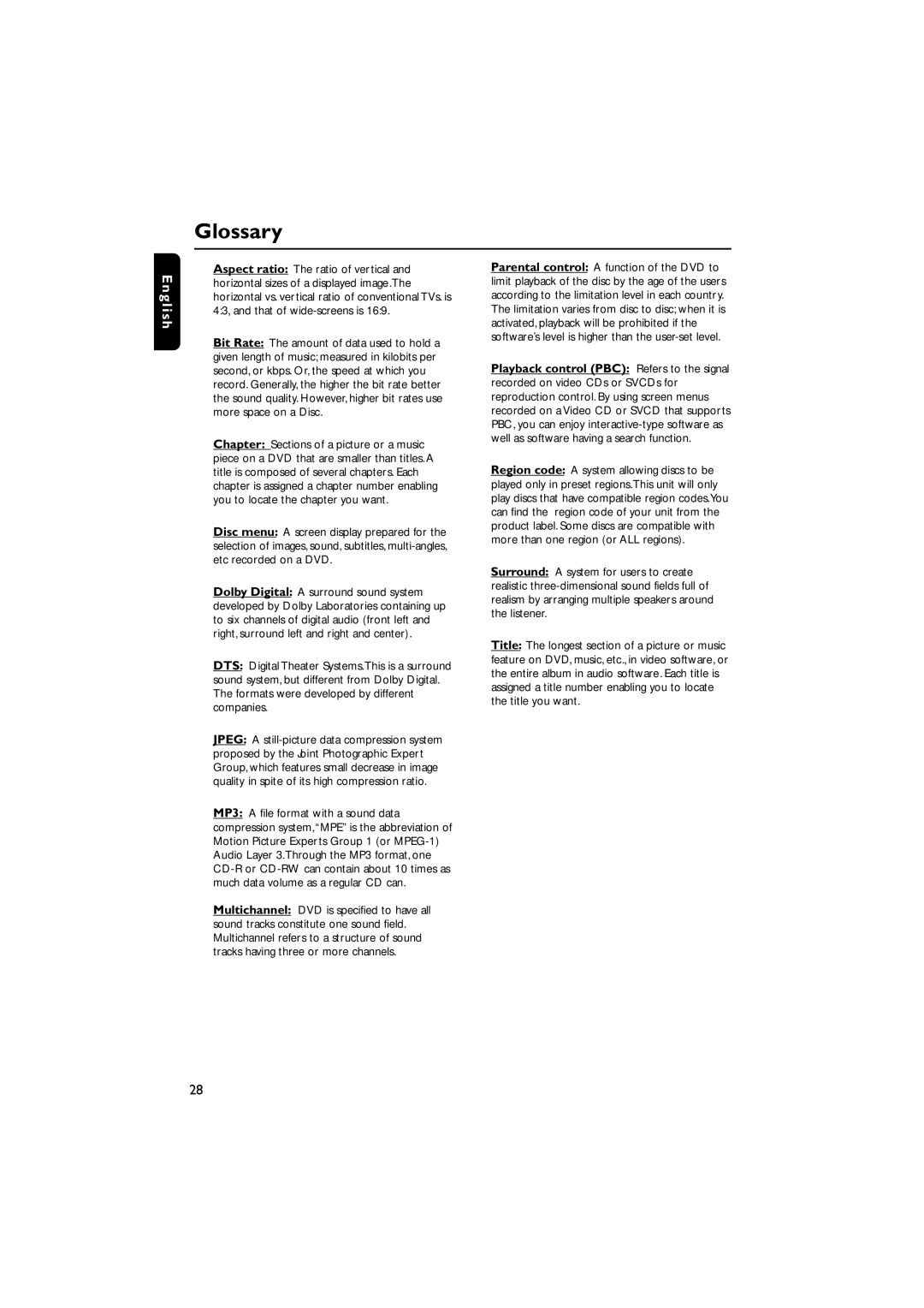 Magnavox MDR700 manual Glossary 