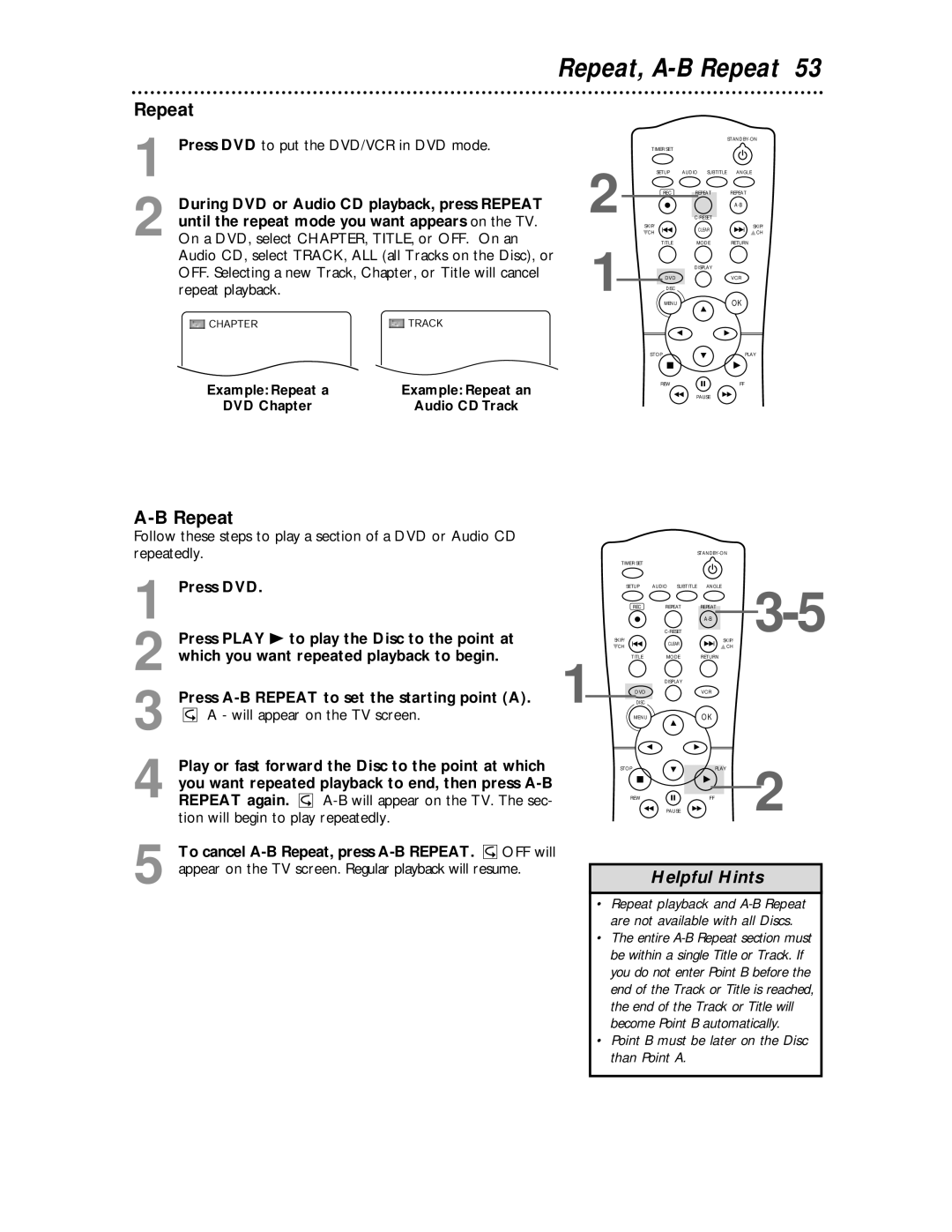 Magnavox MDV 530 VR owner manual Repeat, A-B Repeat 