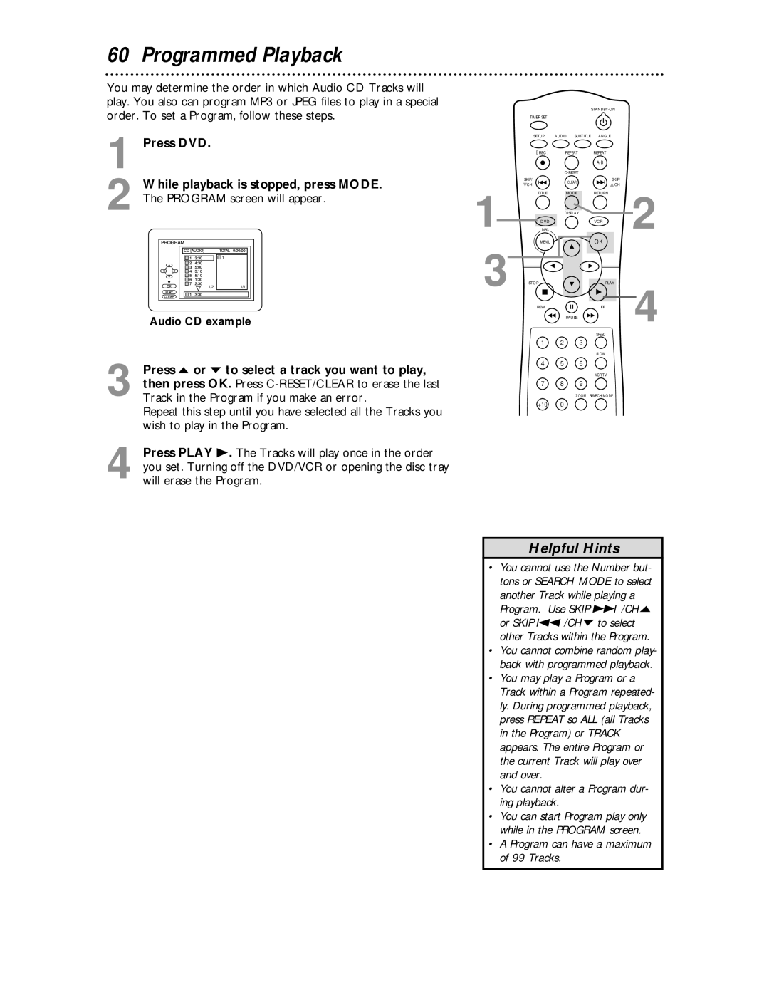 Magnavox MDV 530 VR owner manual Programmed Playback, You cannot alter a Program dur- ing playback 