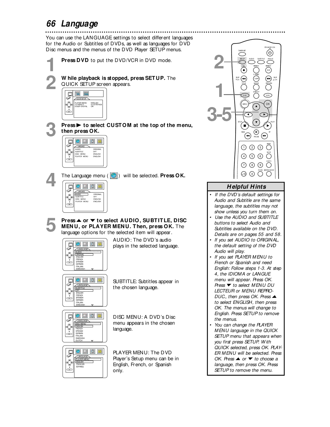 Magnavox MDV 530 VR owner manual Language 