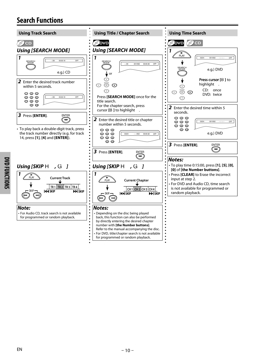 Magnavox MDV2400 owner manual Search Functions, Using Track Search, Press Search Mode once for the title search 