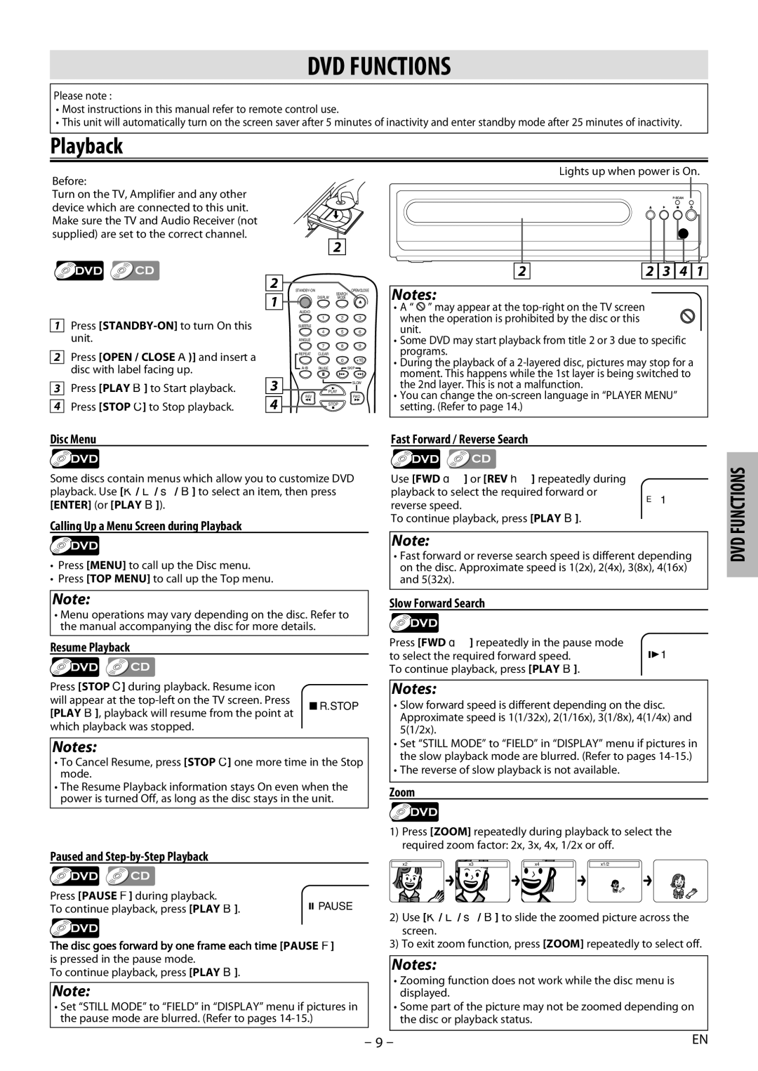 Magnavox MDV2400 owner manual DVD Functions, Playback, Dvd 