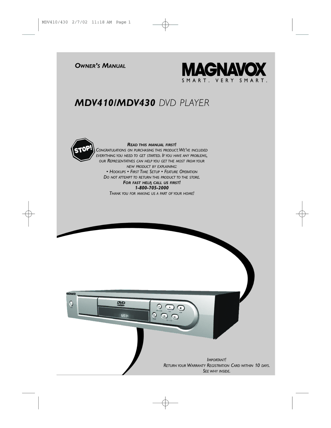 Magnavox owner manual MDV410/MDV430 DVD Player 