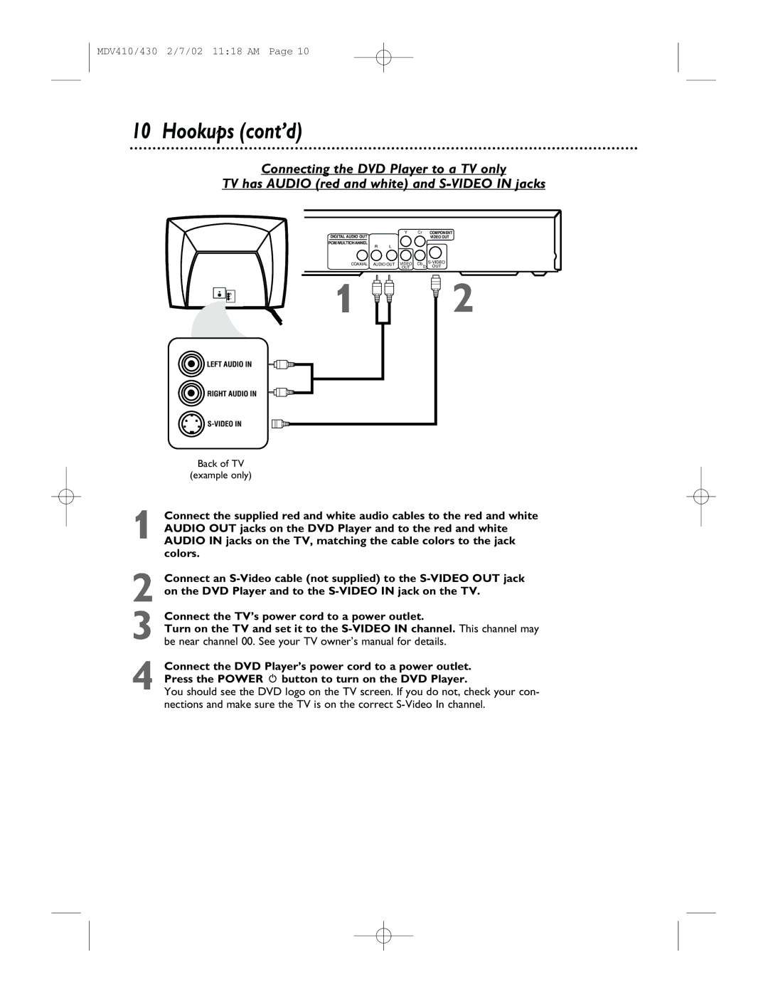 Magnavox MDV410, MDV430 owner manual Left Audio Right Audio Video 