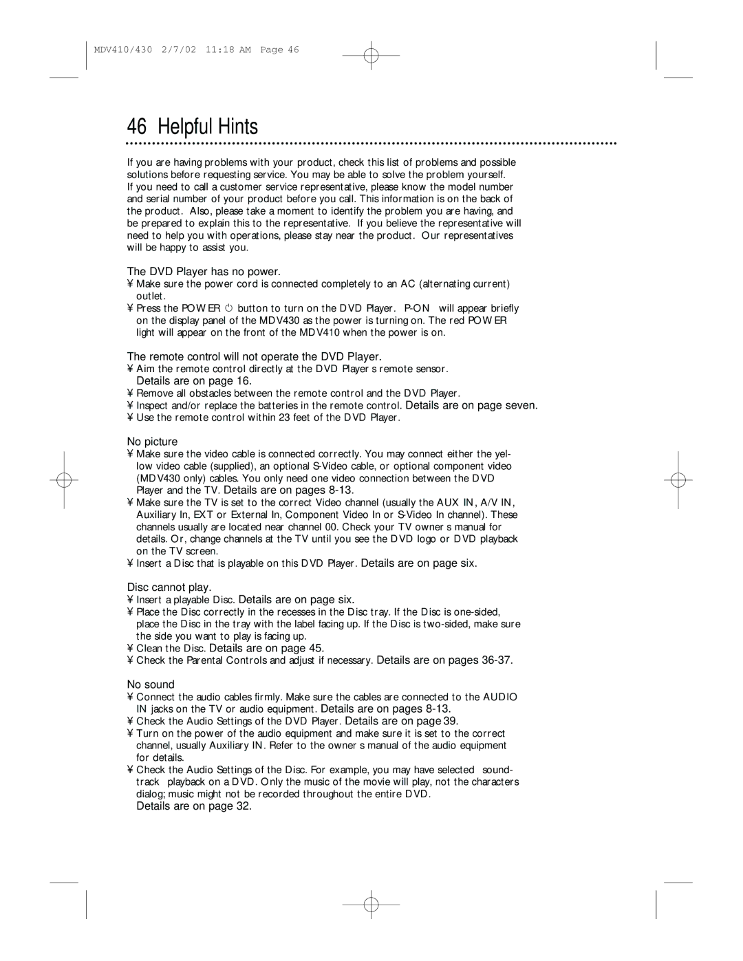 Magnavox MDV410, MDV430 owner manual Helpful Hints 