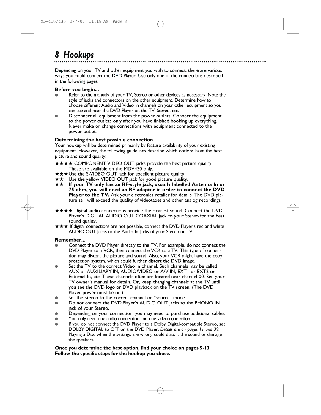 Magnavox MDV410, MDV430 owner manual Hookups, Before you begin 