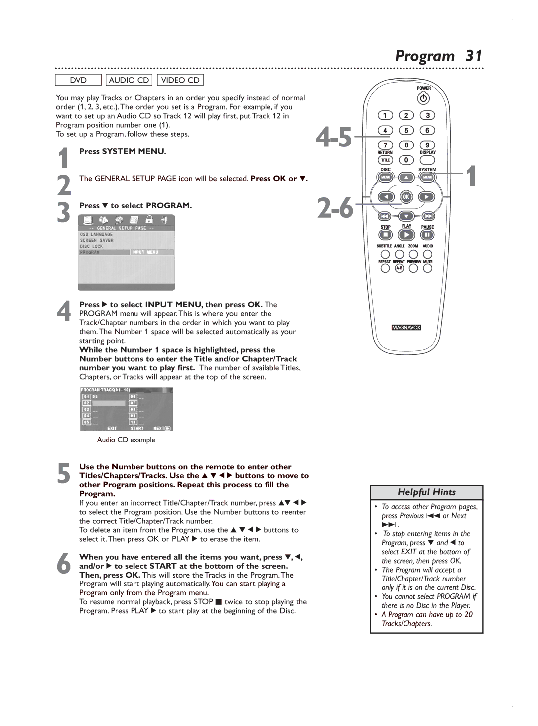 Magnavox MDV422 owner manual To access other Program pages, press Previous 4 or Next ¢ 