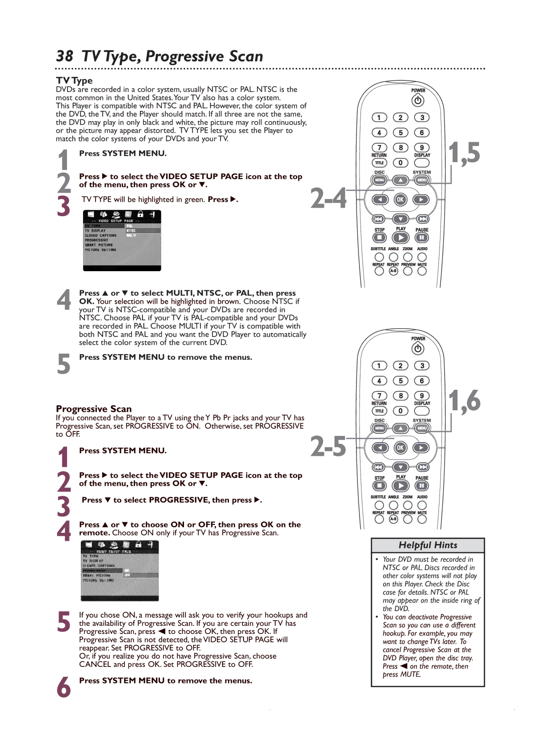 Magnavox MDV422 owner manual TV Type, Progressive Scan 