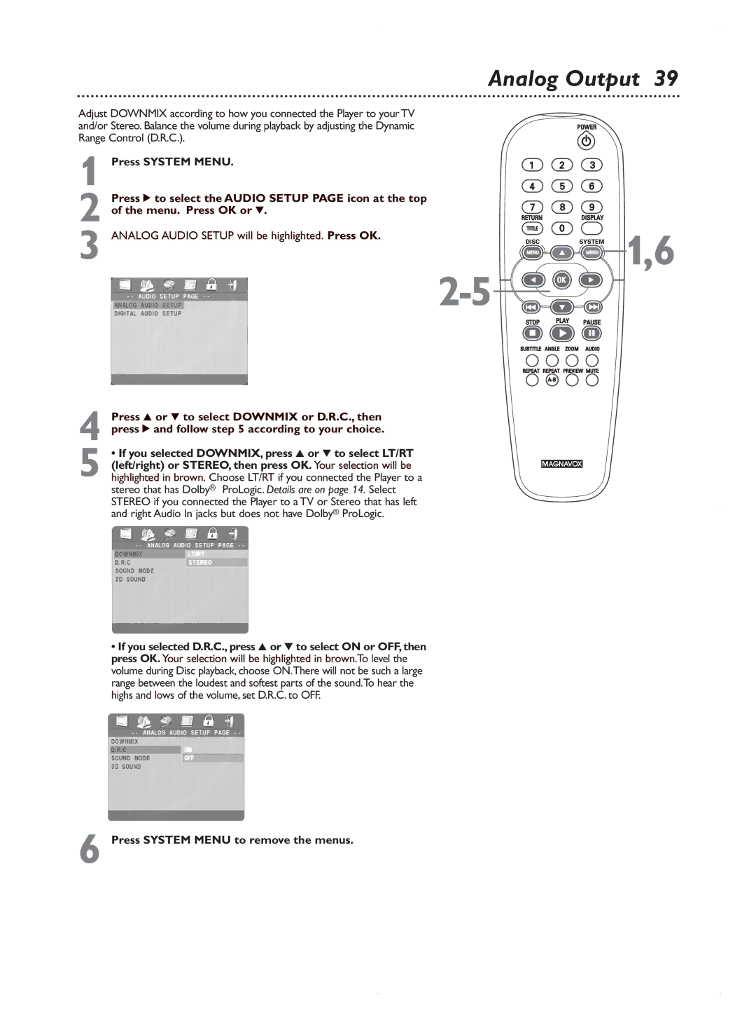 Magnavox MDV422 owner manual Analog Output 