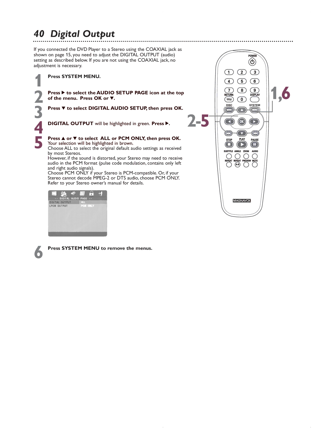 Magnavox MDV422 owner manual Digital Output 