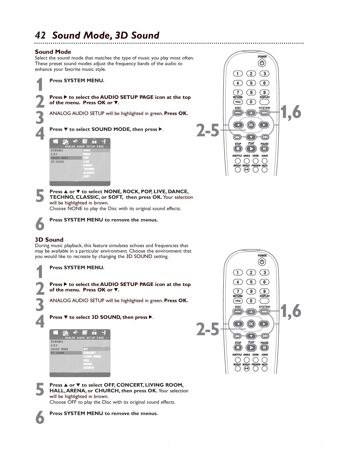 Magnavox MDV422 owner manual Sound Mode, 3D Sound 