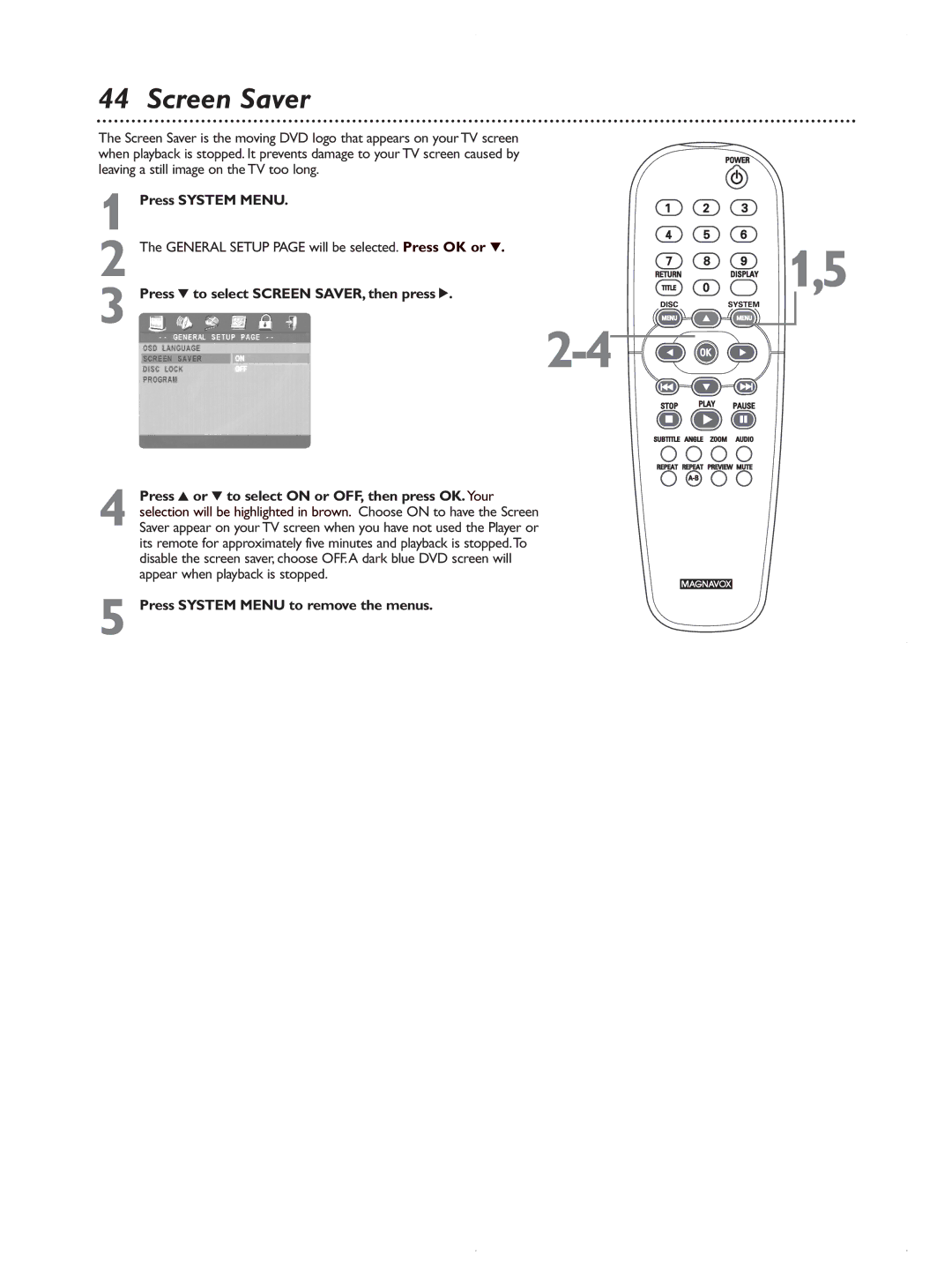 Magnavox MDV422 owner manual Screen Saver 