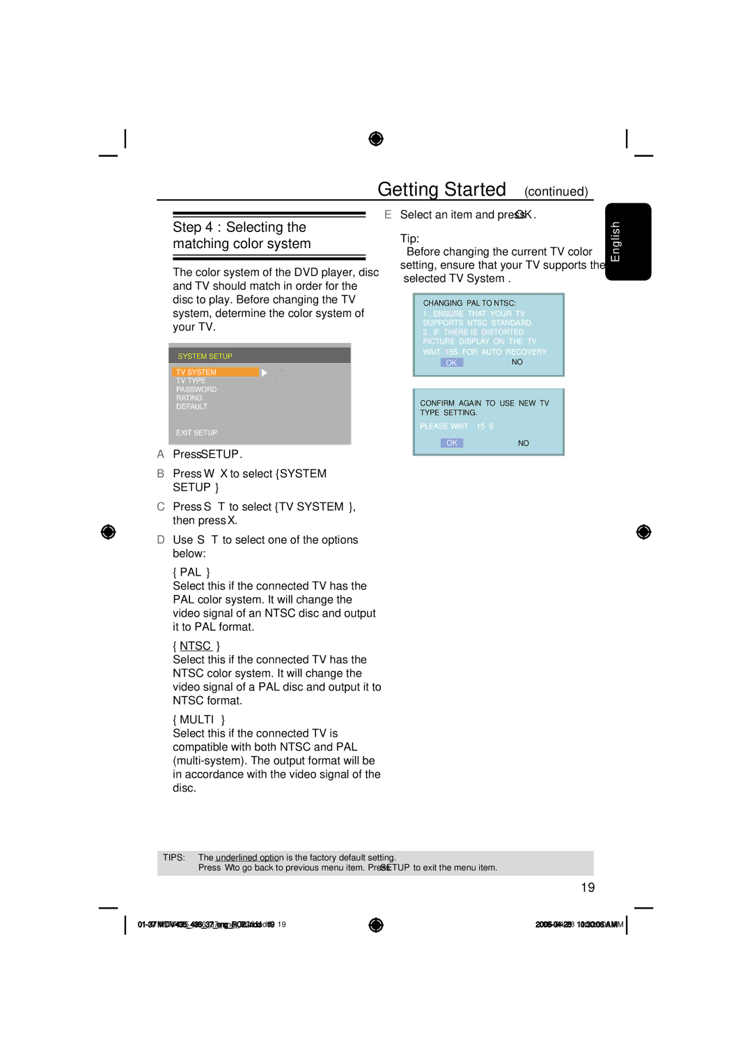 Magnavox MDV435, mdv436 manual Selecting the matching color system, Pal, Ntsc, Multi 