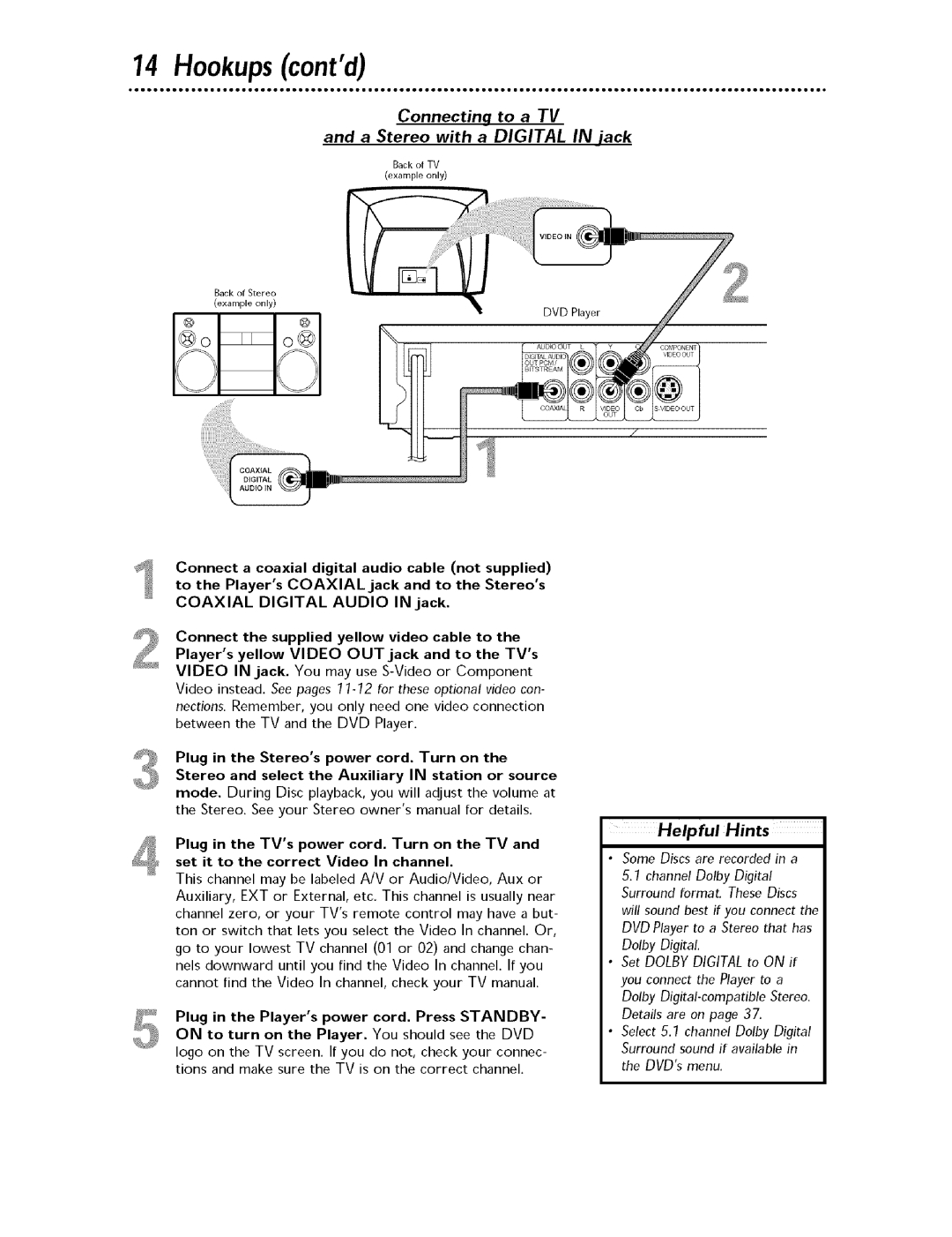 Magnavox MDV443 owner manual Helpful Hints, Plug in the Players power cord. Press Standby 