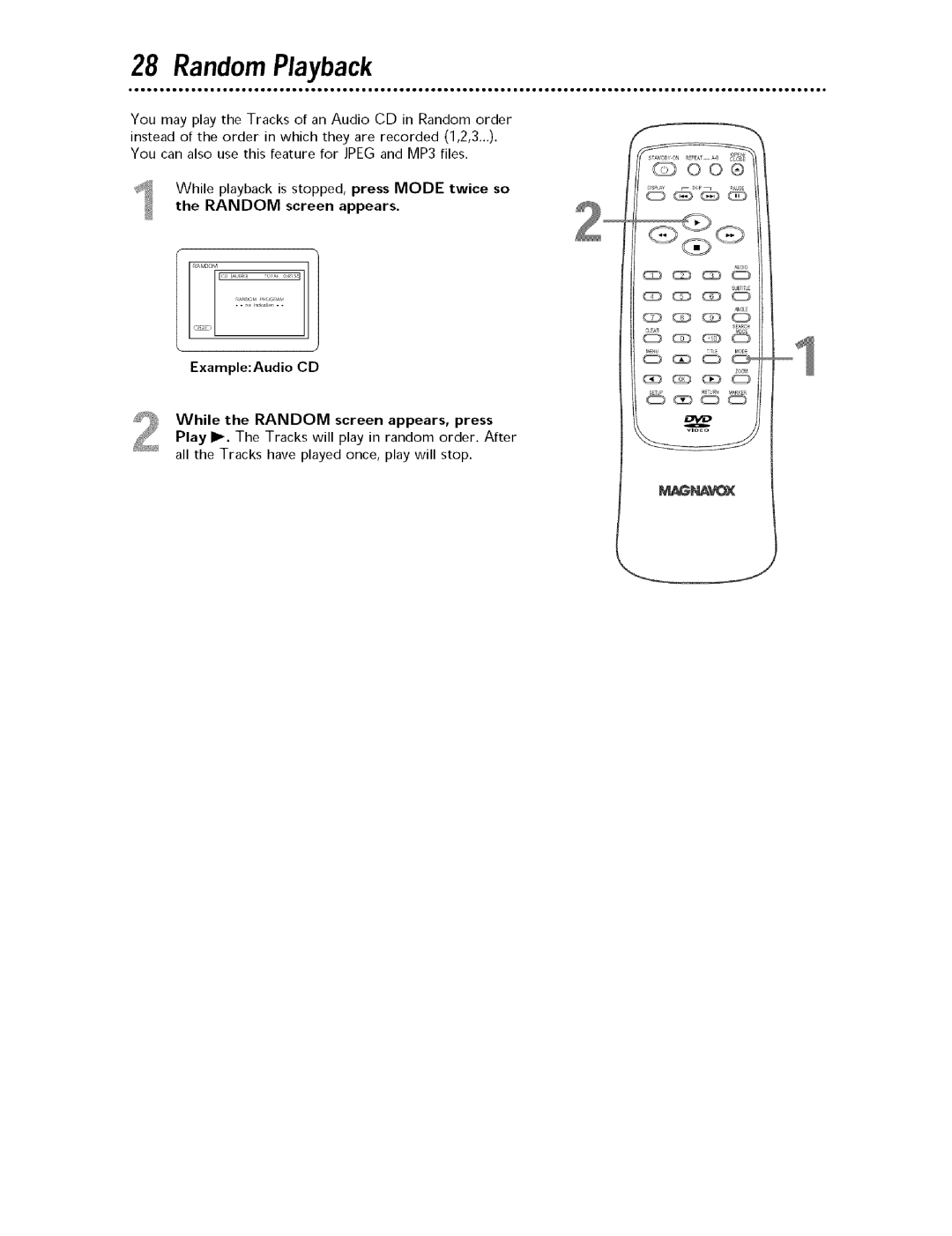 Magnavox MDV443 owner manual RandomPlayback, @Oo, While the Random screen appears, press 