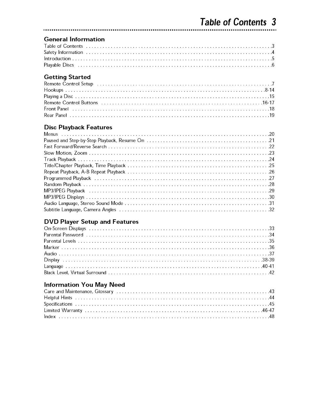 Magnavox MDV443 owner manual Table of Contents 