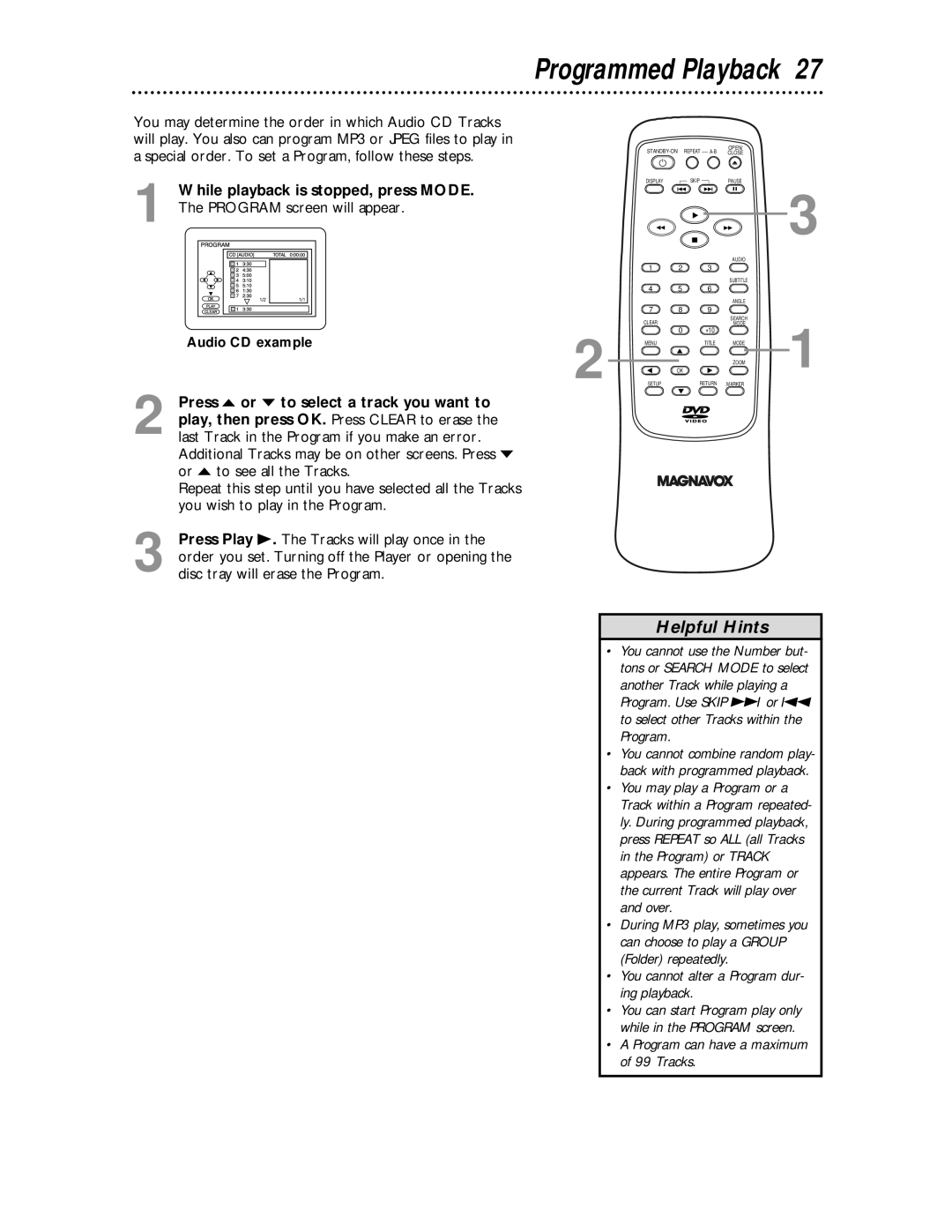 Magnavox MDV443 owner manual Programmed Playback 