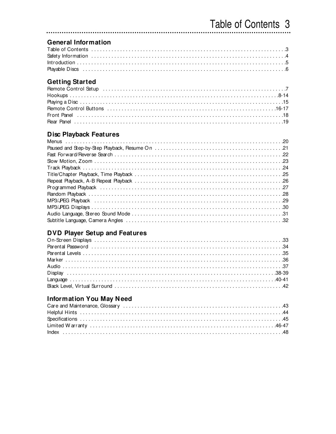 Magnavox MDV443 owner manual Table of Contents 