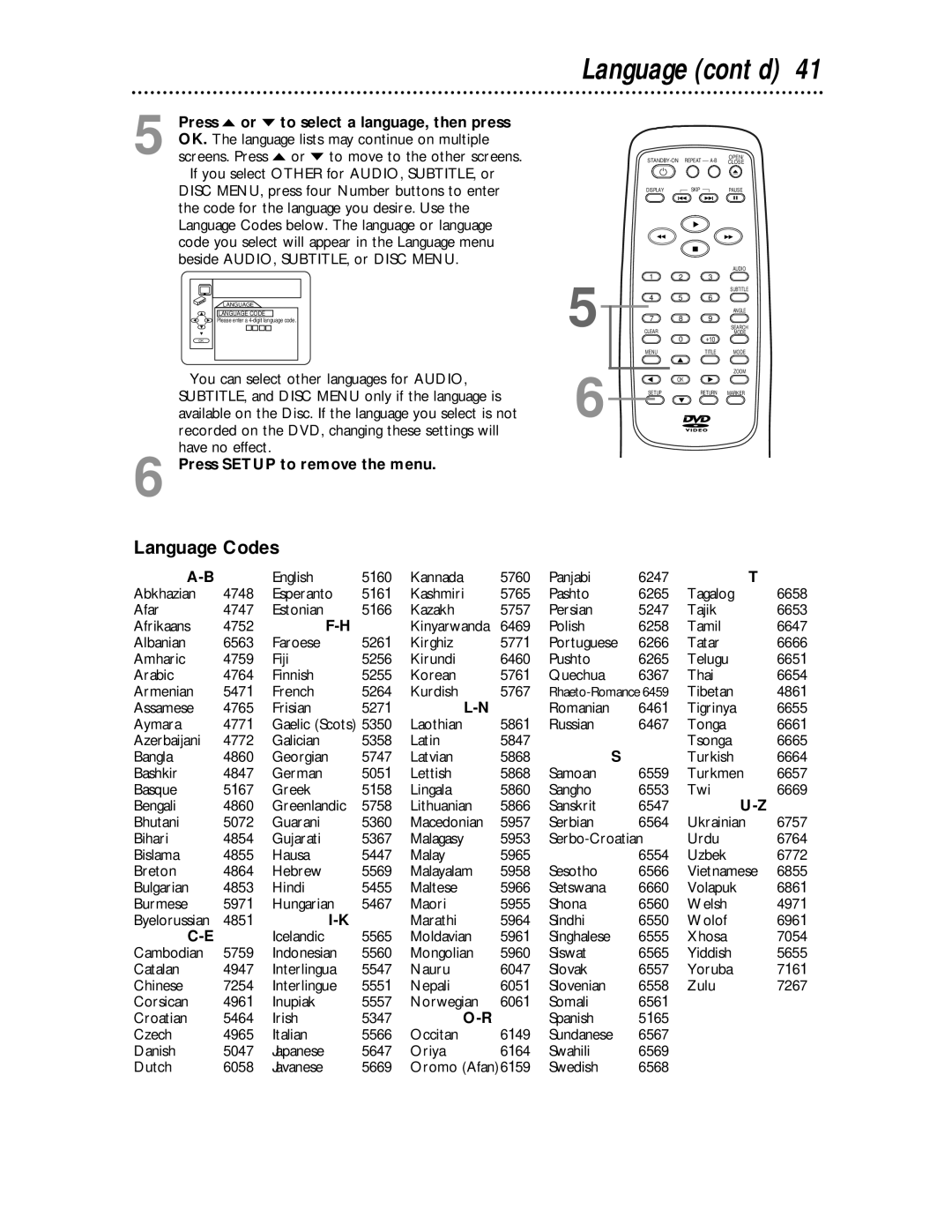 Magnavox MDV443 owner manual Language cont’d, Language Codes 