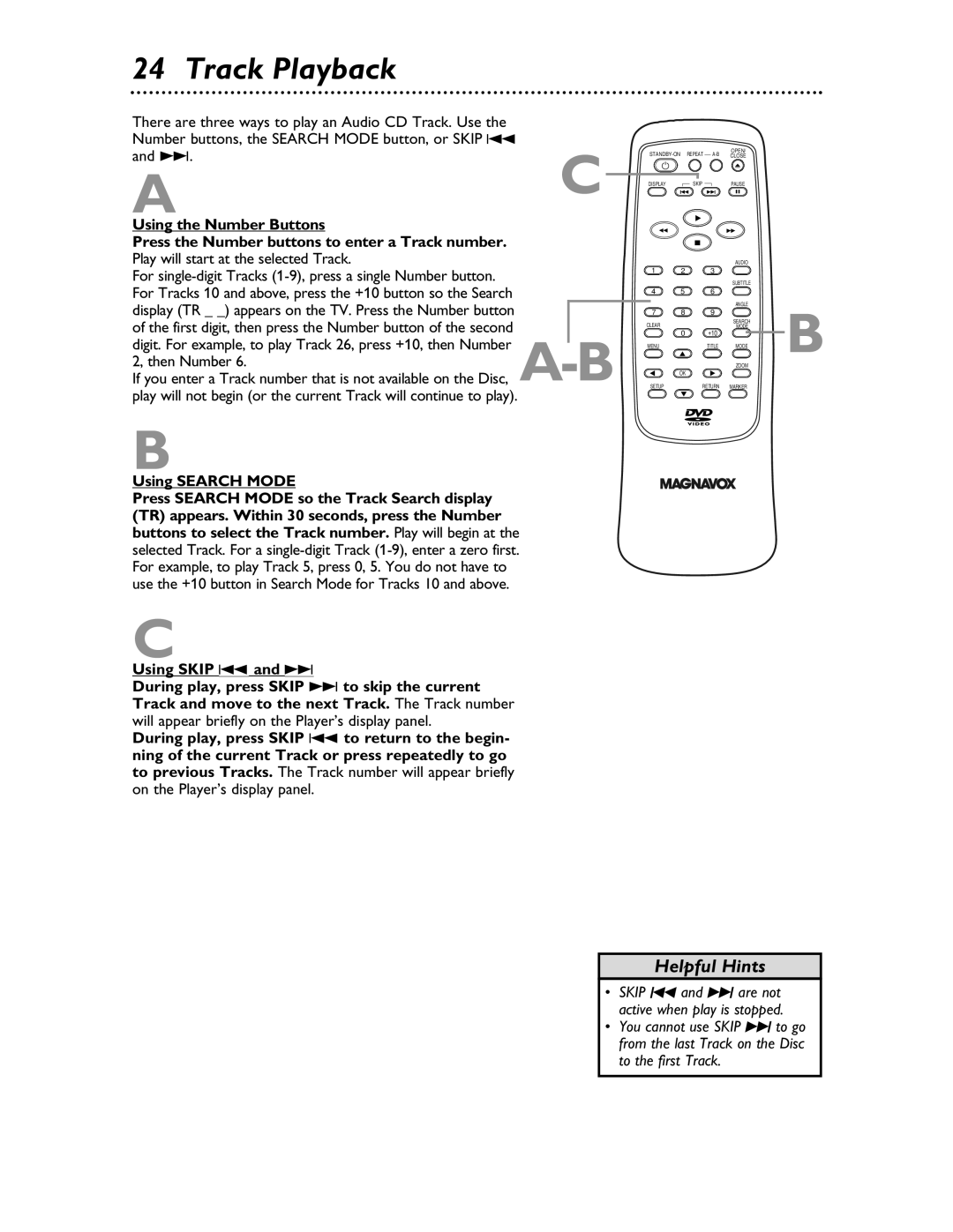 Magnavox MDV453 owner manual Track Playback, Using Search Mode 