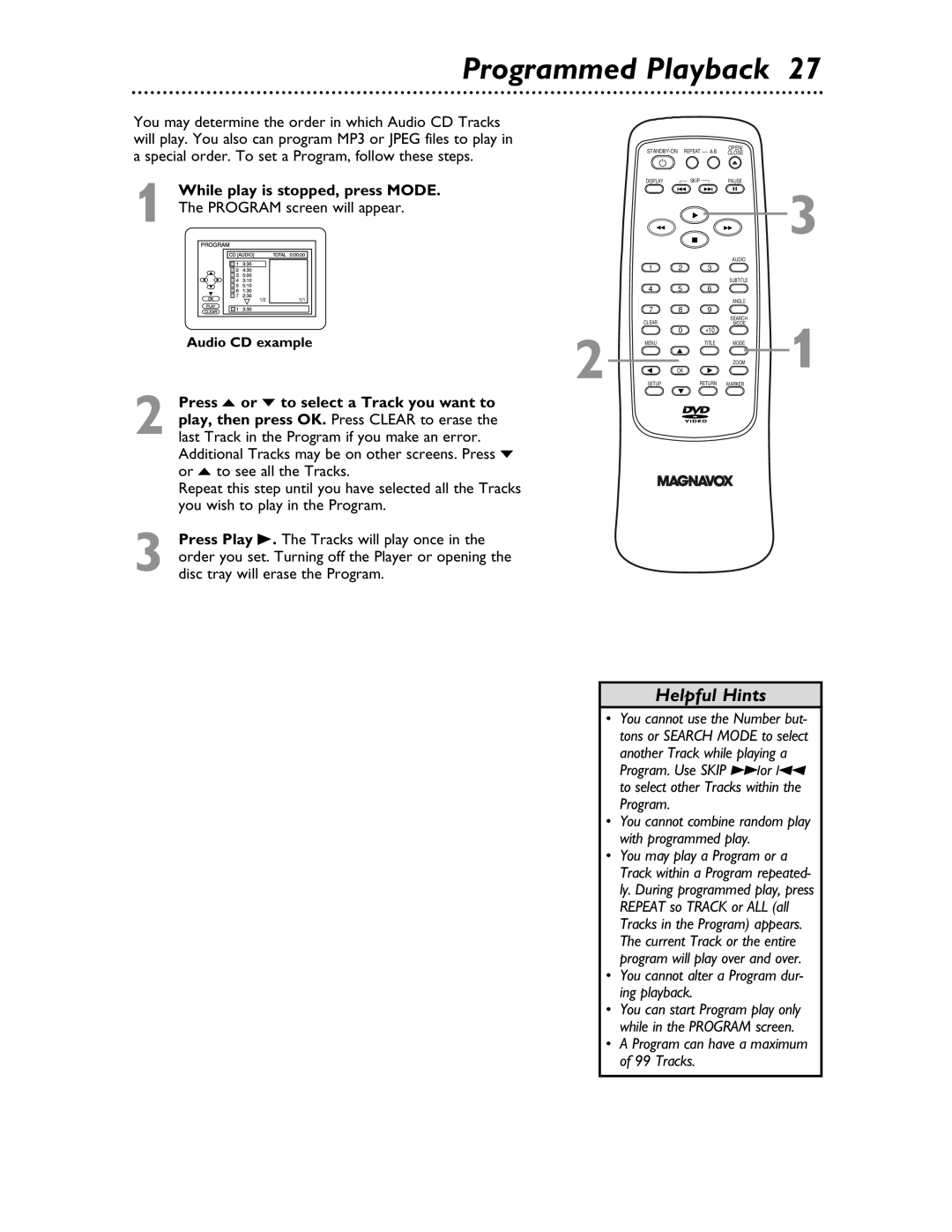 Magnavox MDV453 owner manual Programmed Playback 